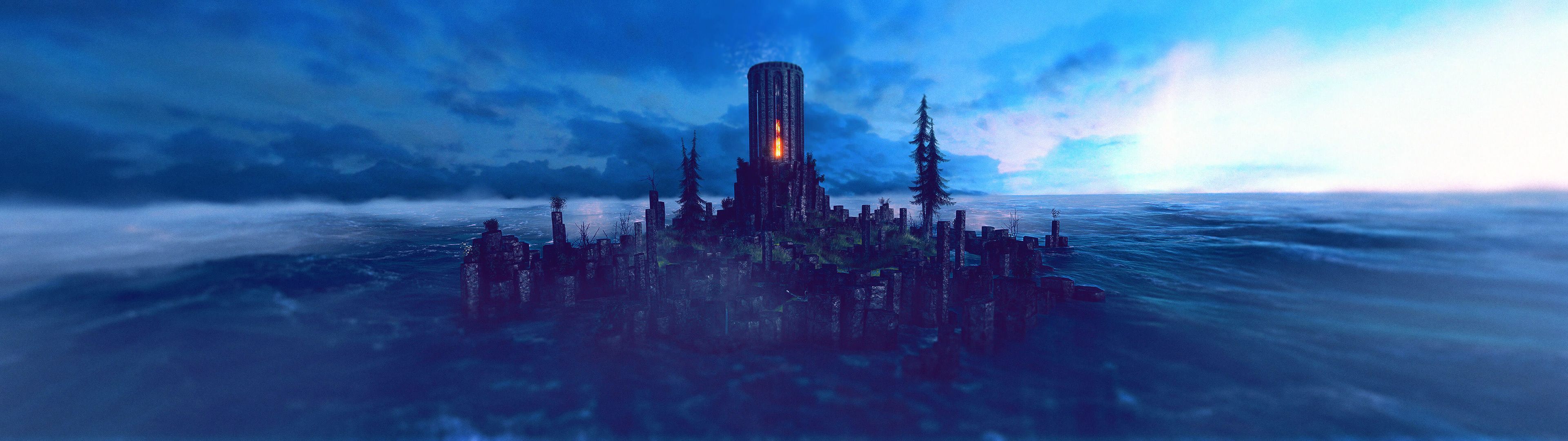 3840x1080 Free Flowscape Fantasy Wallpaper