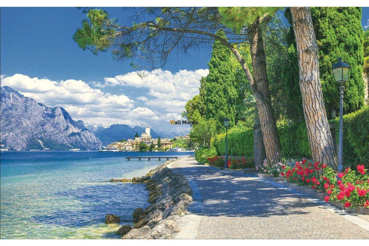 1200x800 Wallpaper beautiful alley with flowers near lake