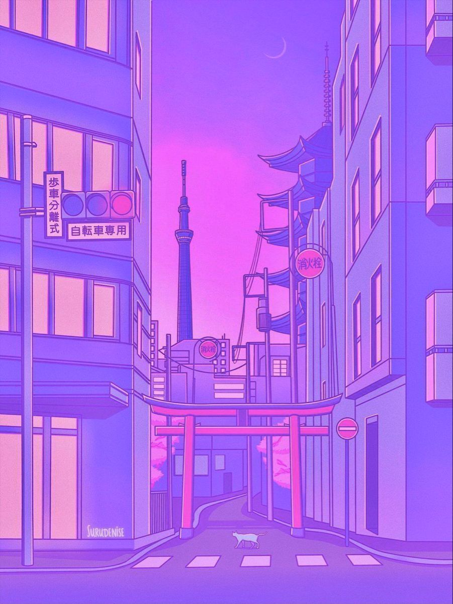 901x1200 anime town. Purple aesthetic, Dark