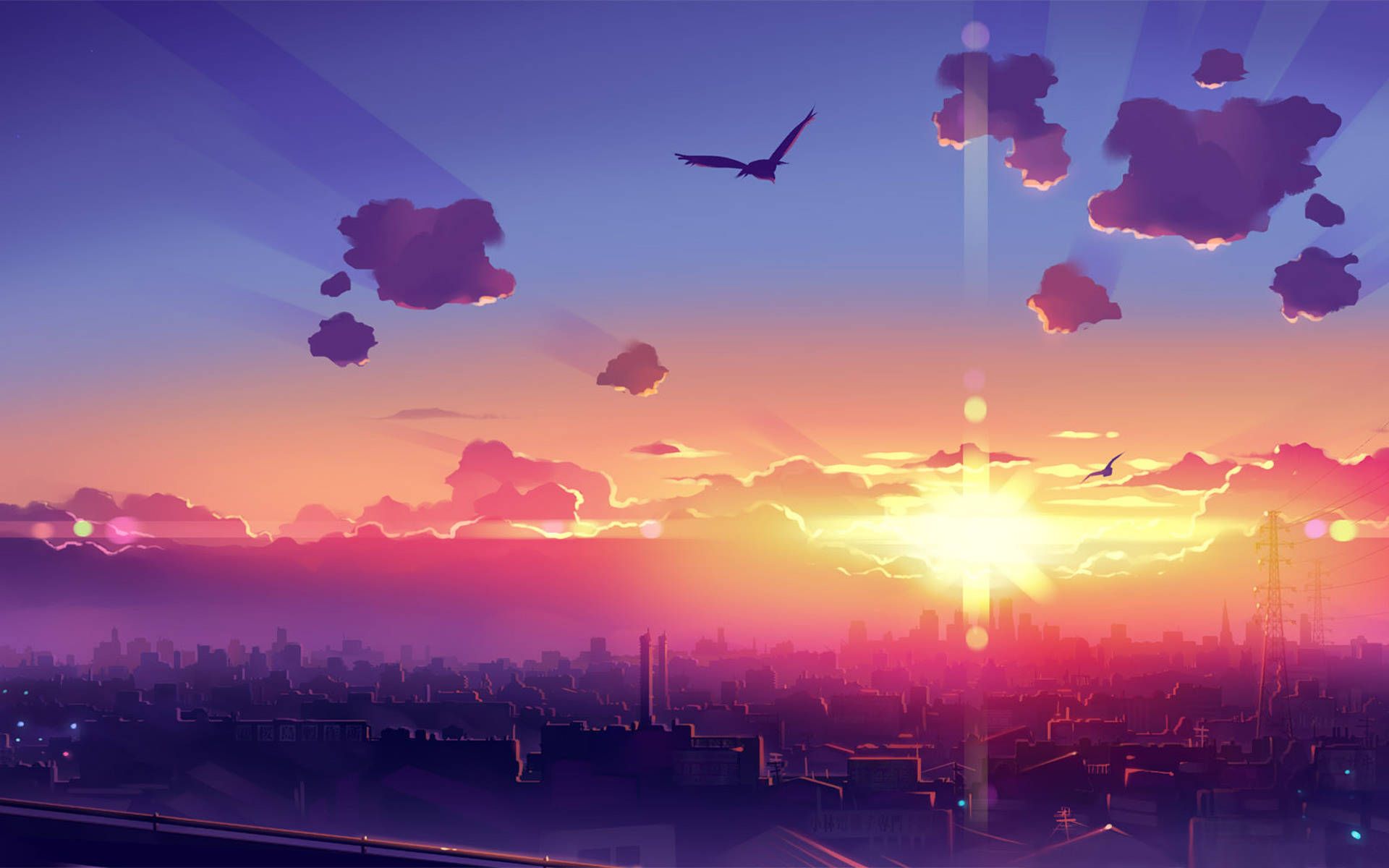 1920x1200 Download free Purple Sky Sunrise Anime