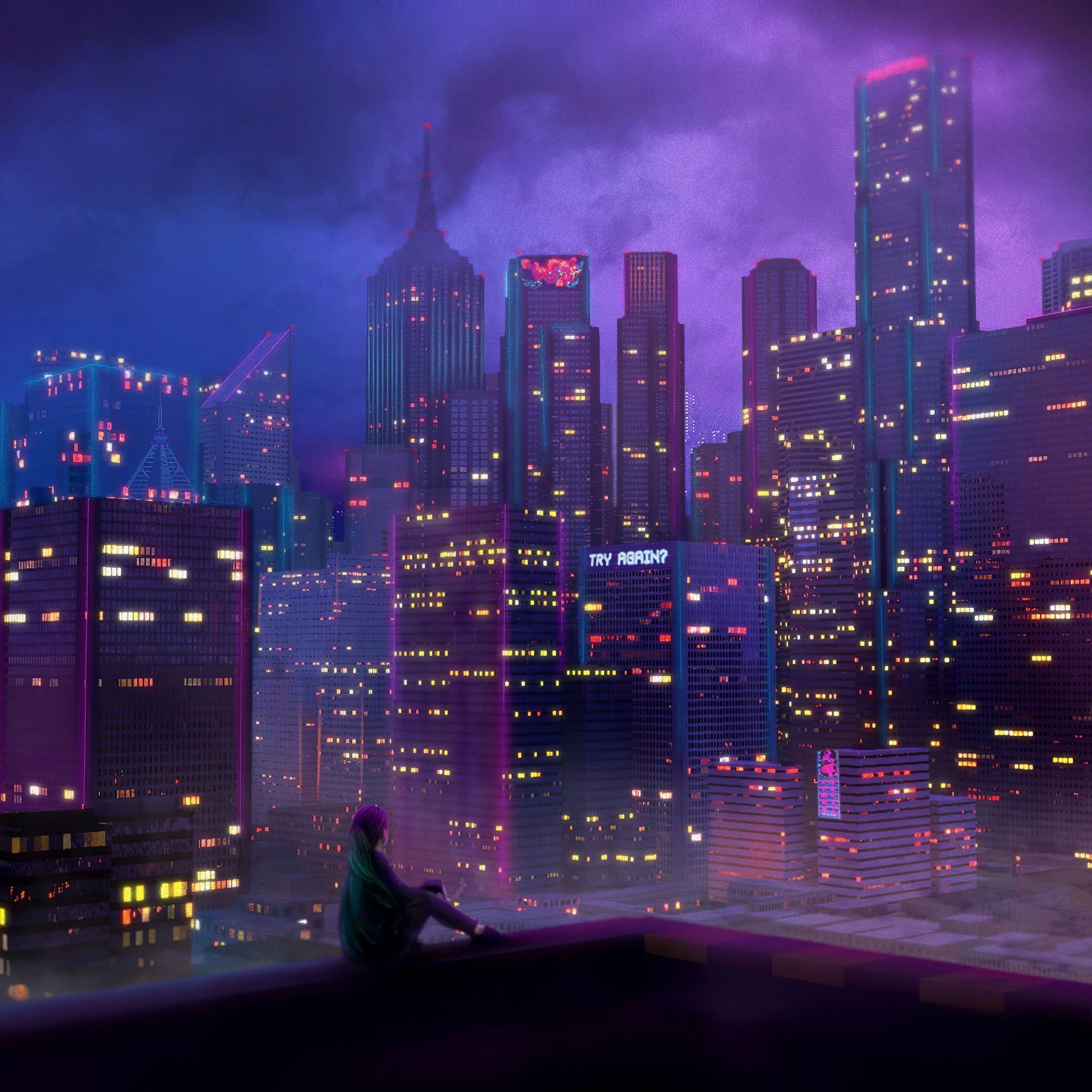 2048x2048 Anime City Girl 4k iPad Air