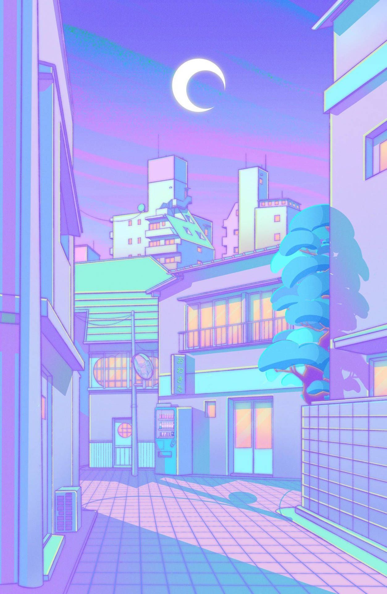 1253x1920 Download Japanese City Nighttime Purple