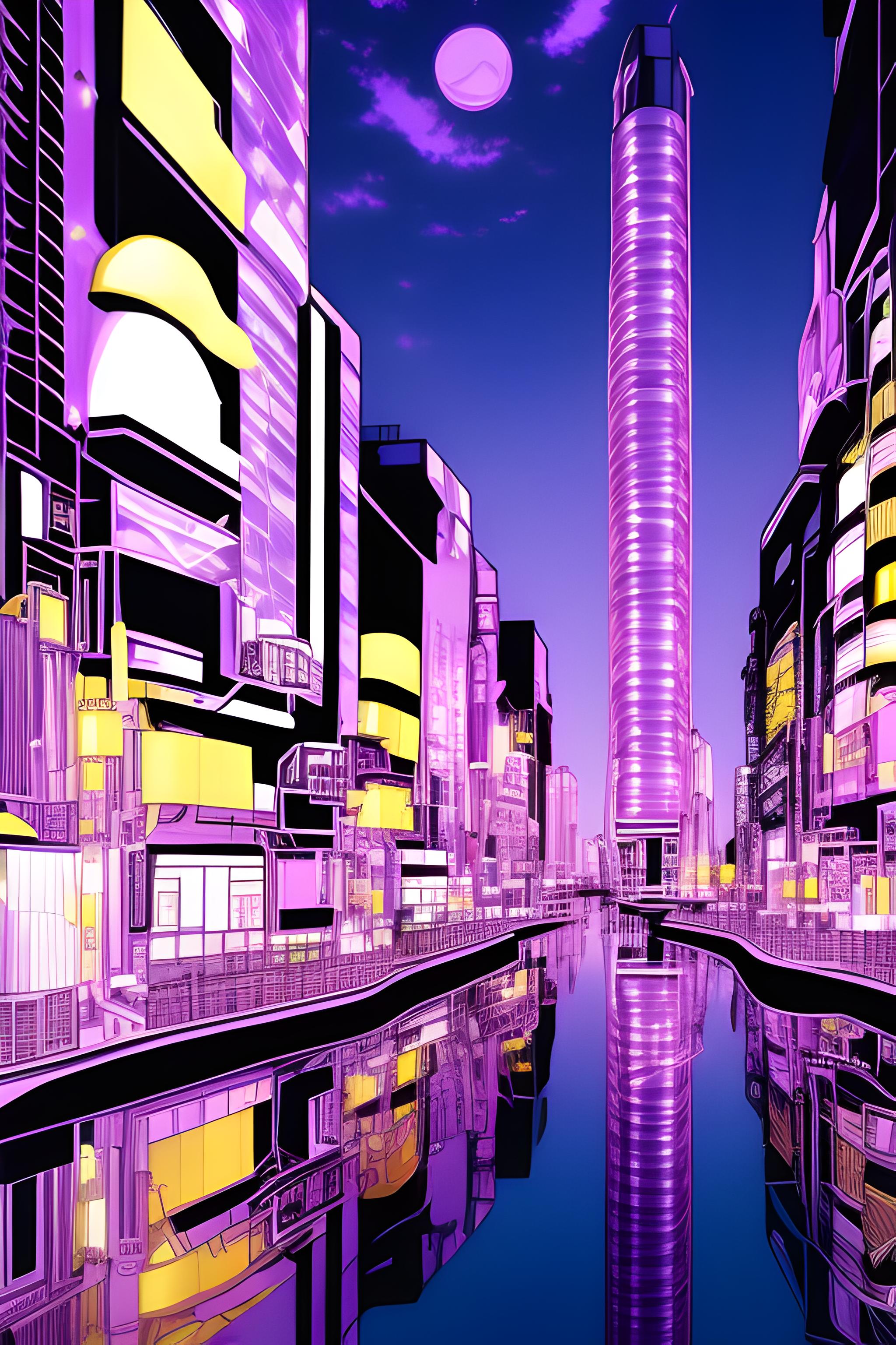2048x3072 purple anime cityscape