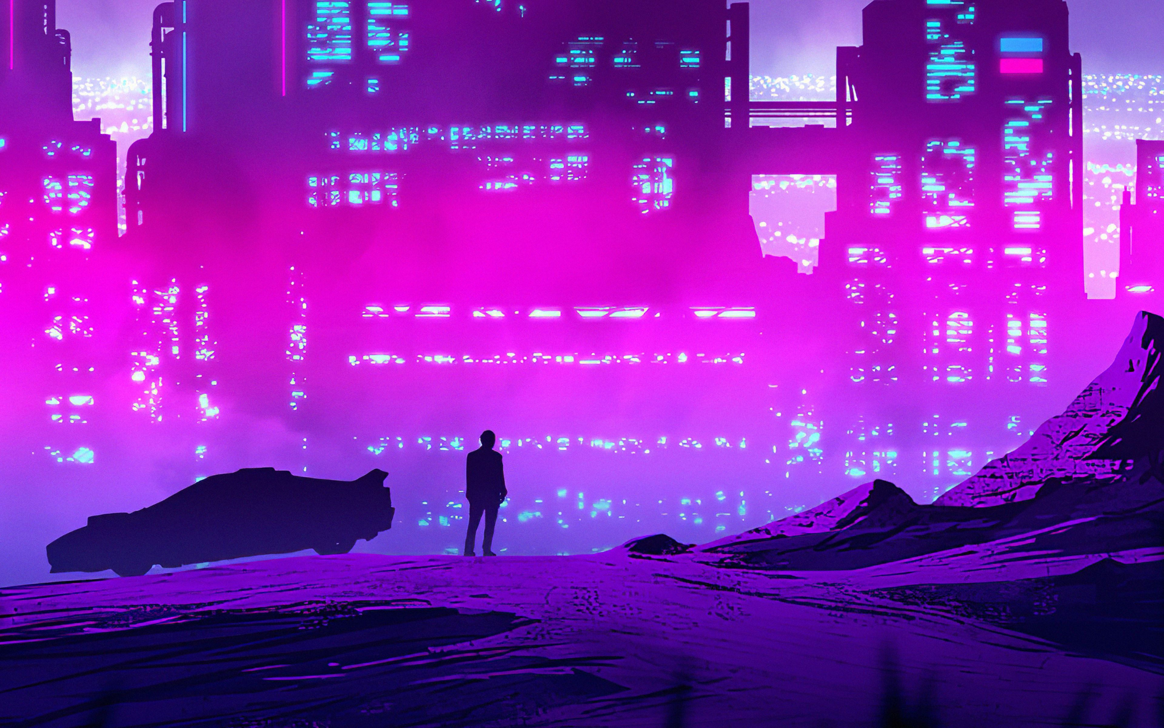 3840x2400 Synthwave Purple City 4K , HD