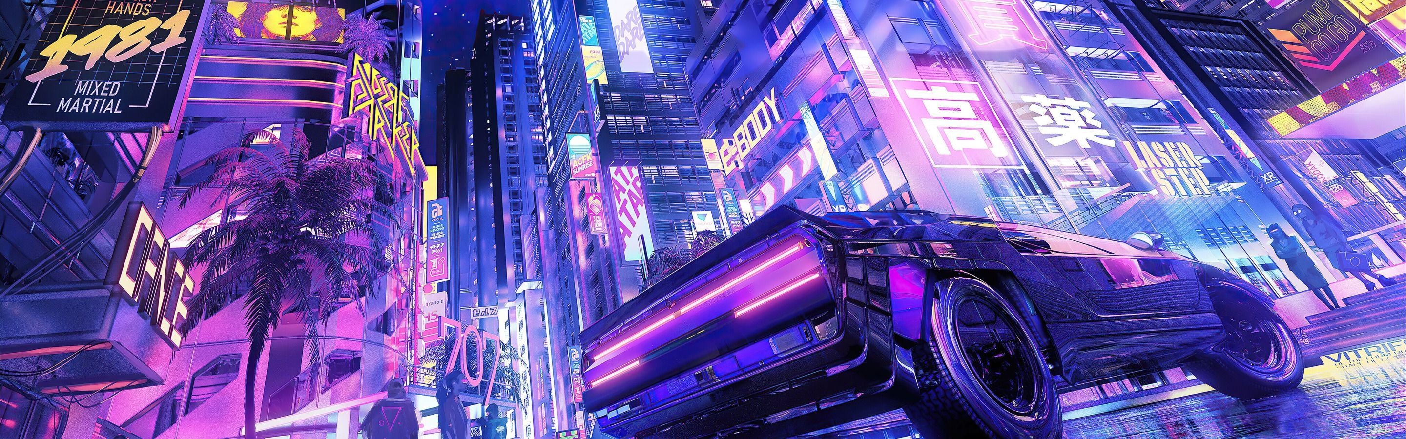 2880x900 wallpaper car, supercar, japan, anime