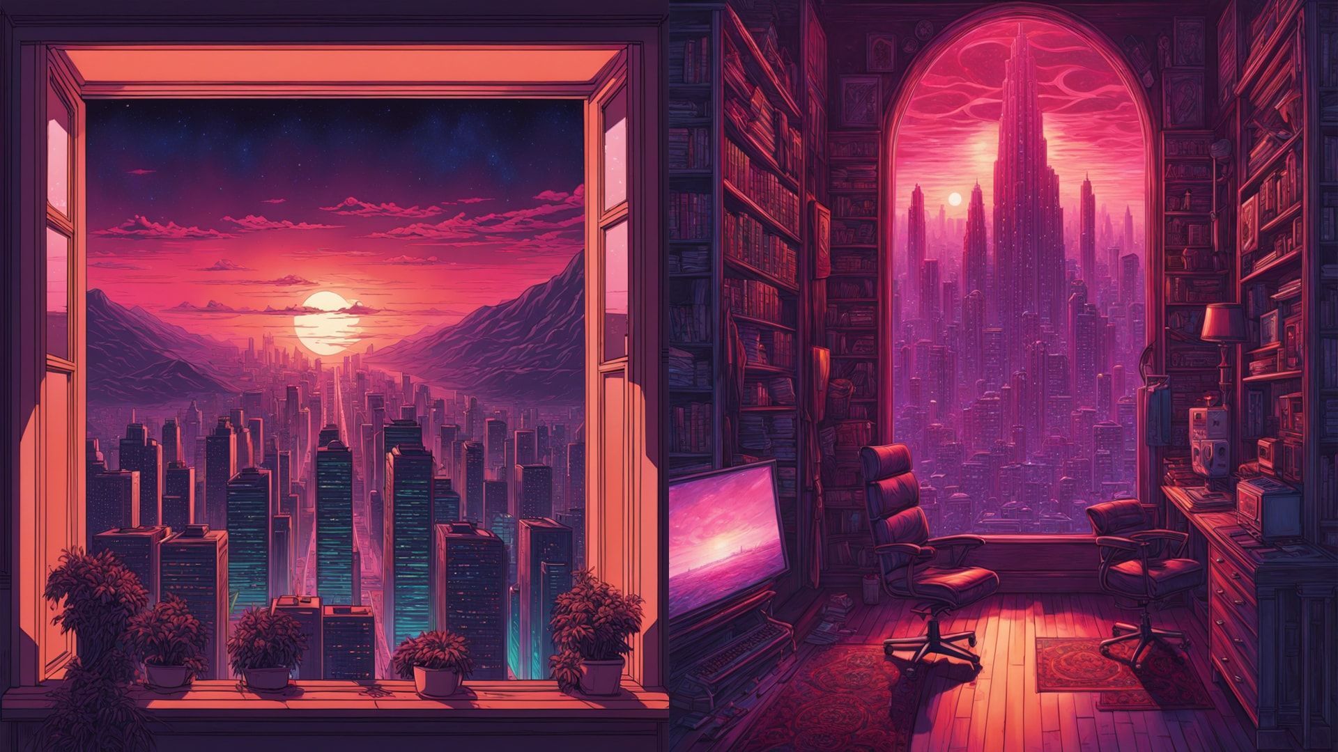 1920x1080 Synthwave City Background in 2D Assets