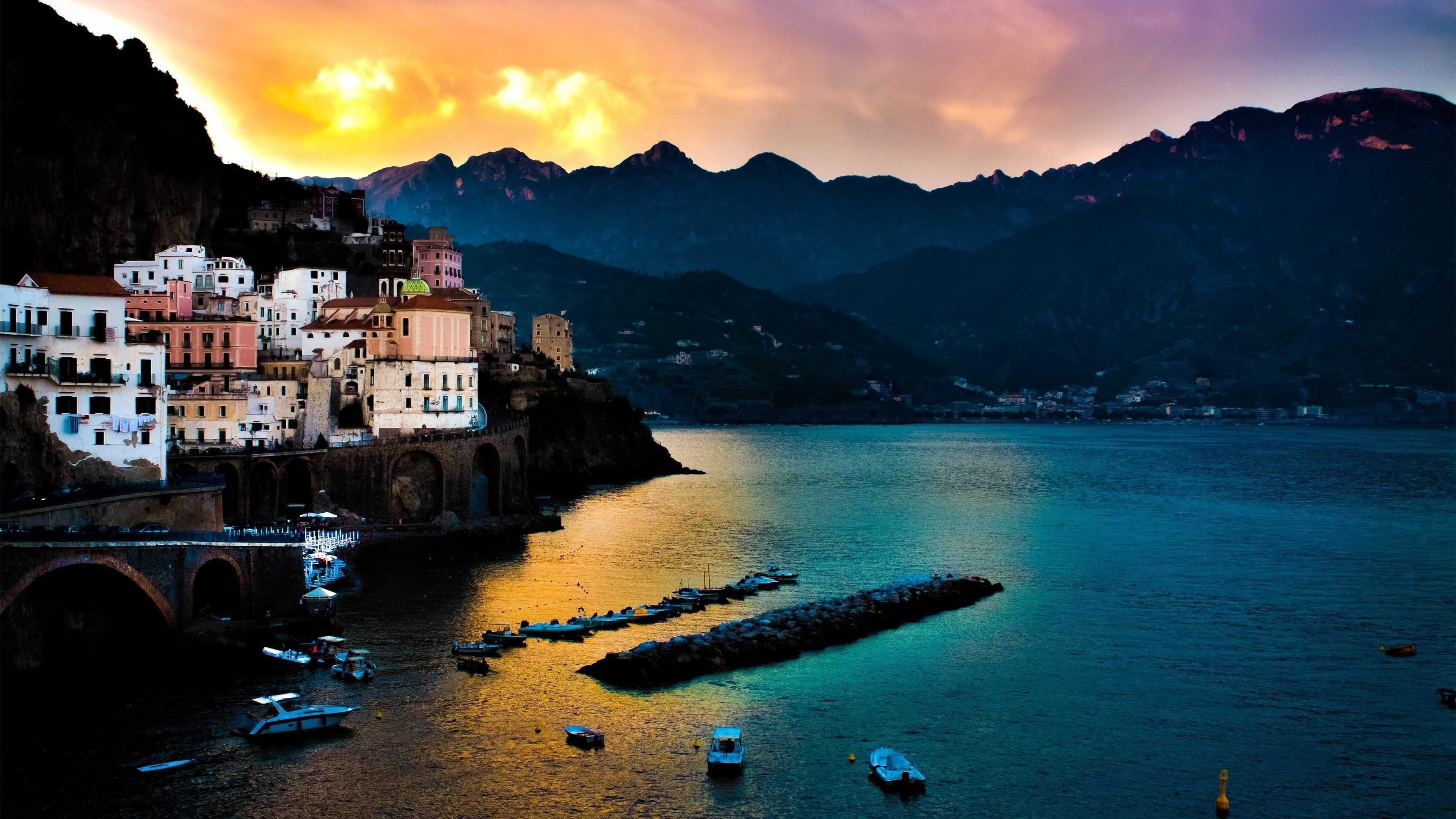 3840x2160 salerno, cloud, sea, sunrise, morning