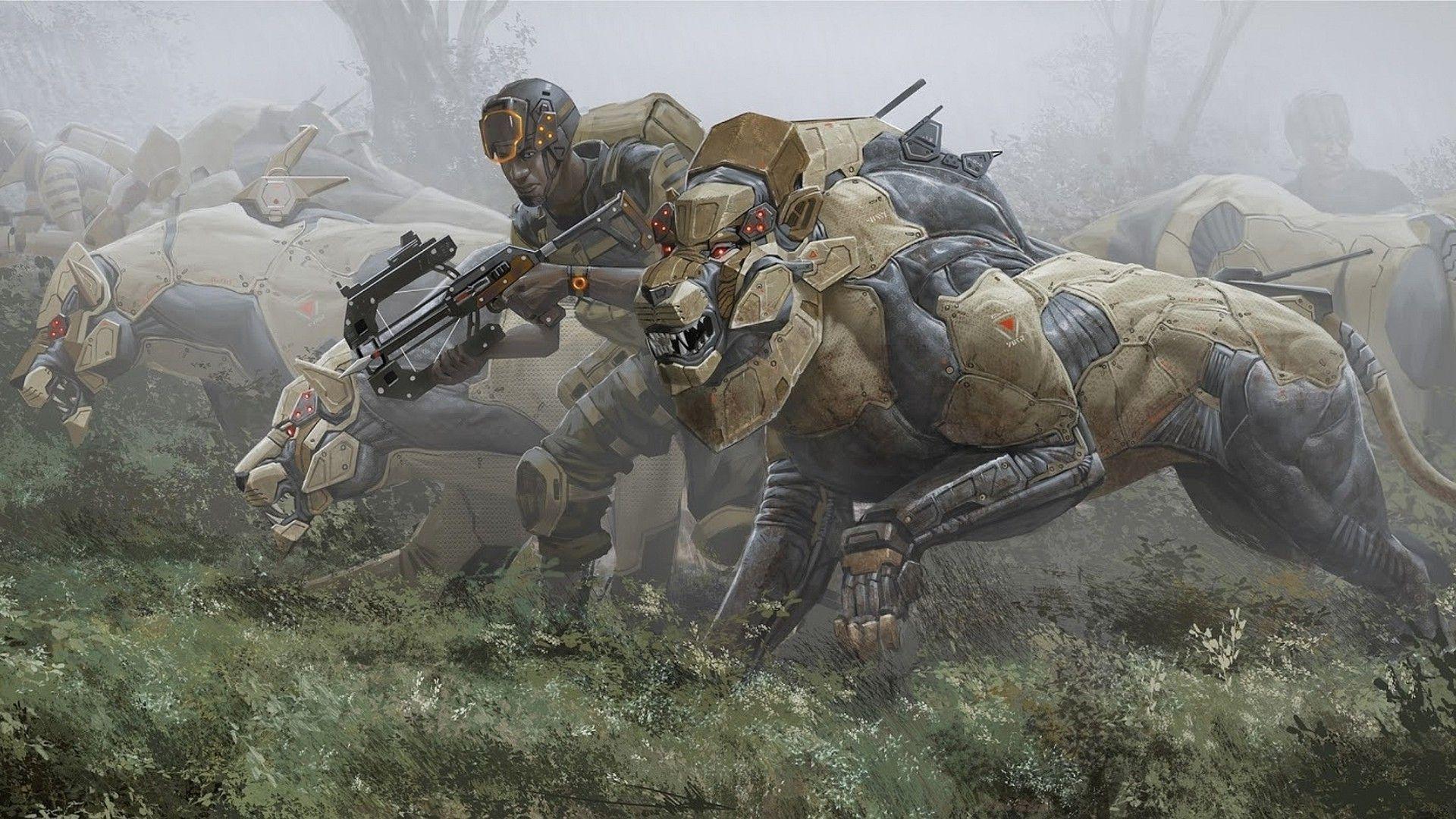 1920x1080 science Fiction, Concept Art, Robot, Animals Wallpaper HD