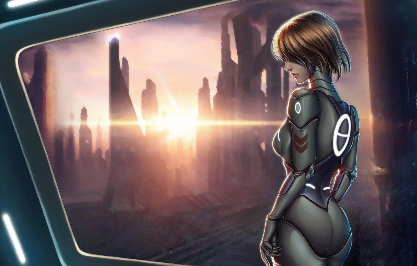 1332x850 Wallpaper girl, fiction, view, planet, window, art, profile