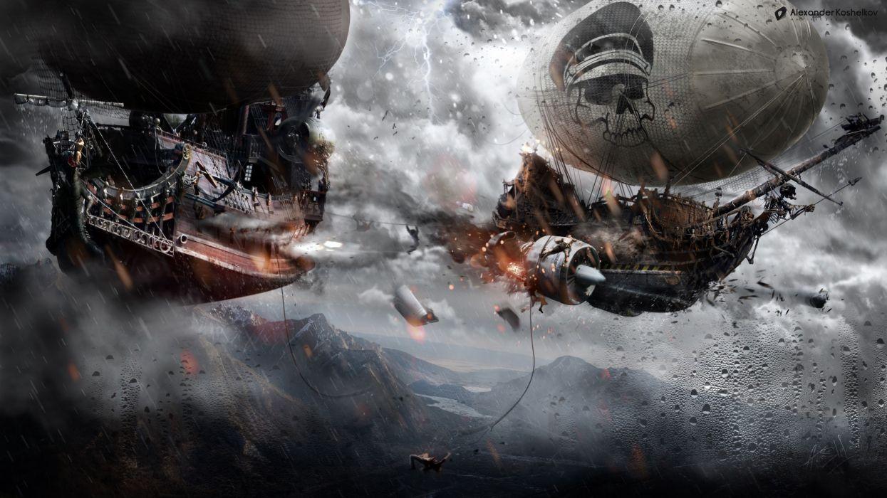 1245x700 Tàu Steampunk Chiến đấu Chuyến bay Ảo tưởng Khoa học viễn tưởng Nghệ thuật Cướp biển