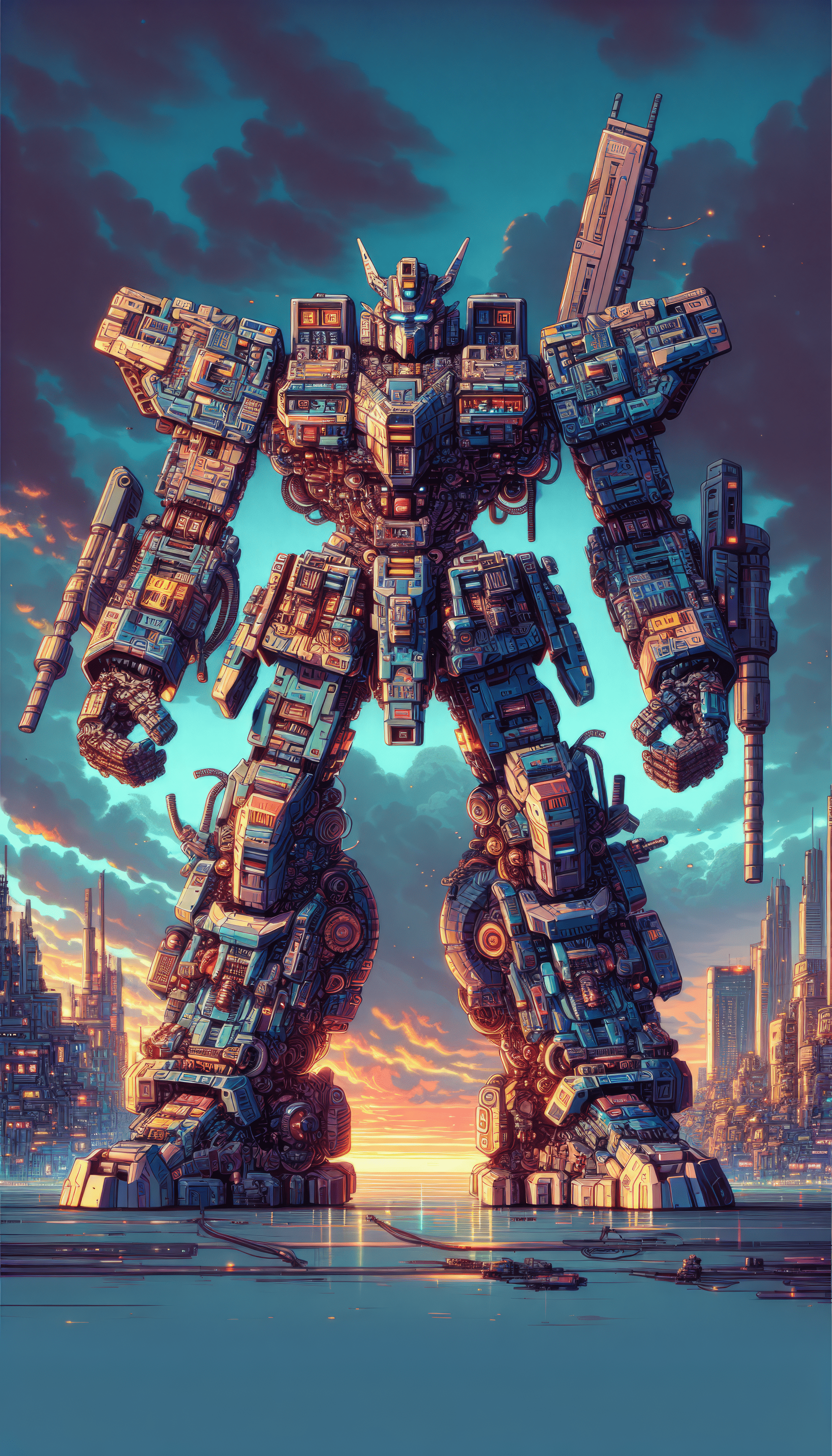 2048x3584 Futuristic Mech Cityscape Concept Art