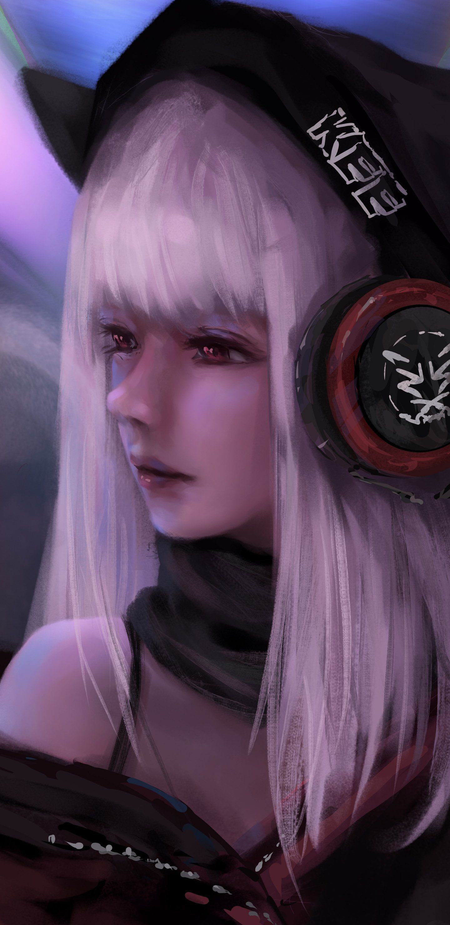 1440x2960 Anime Girl Listening Music Wallpaper