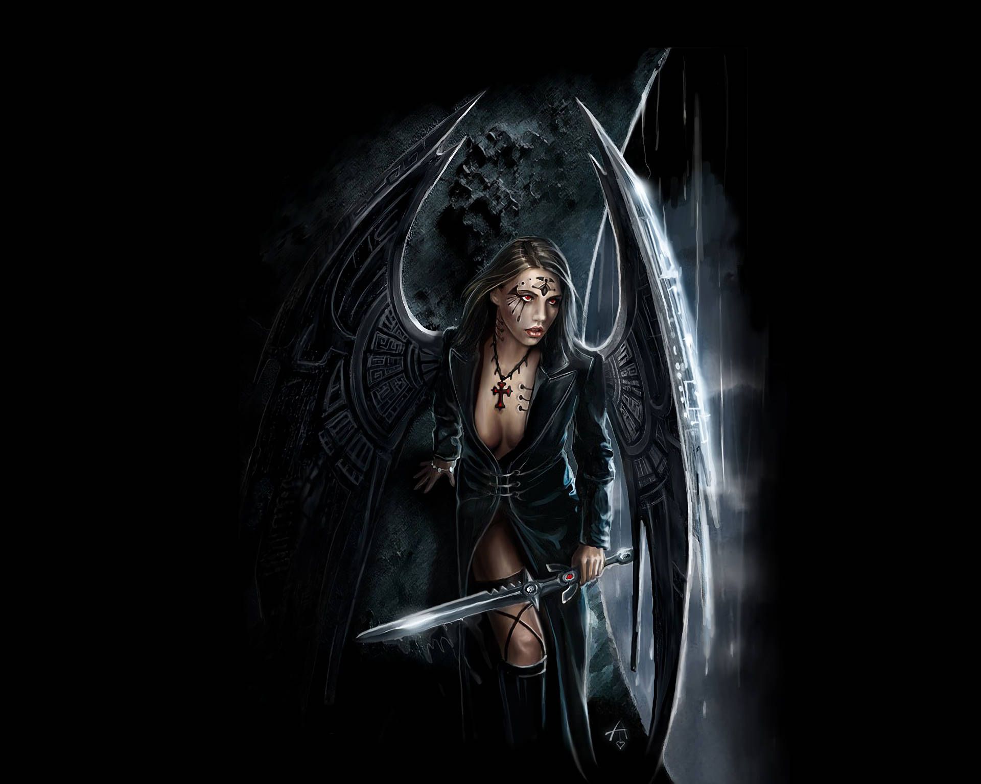 1920x1536 Dark Angel With Sword Wallpaper