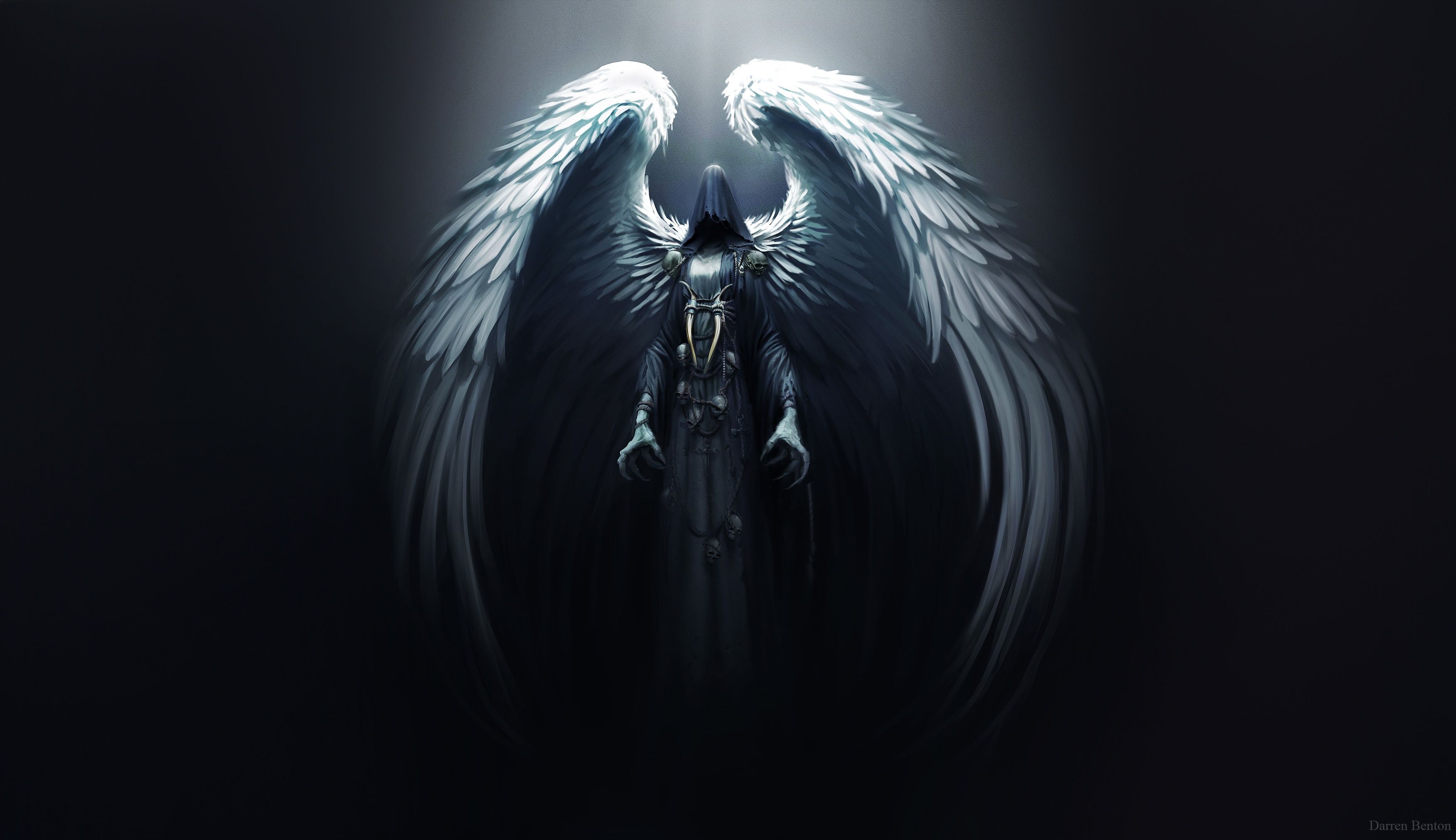 3500x2020 Download wallpaper Angel, Dark, Wings