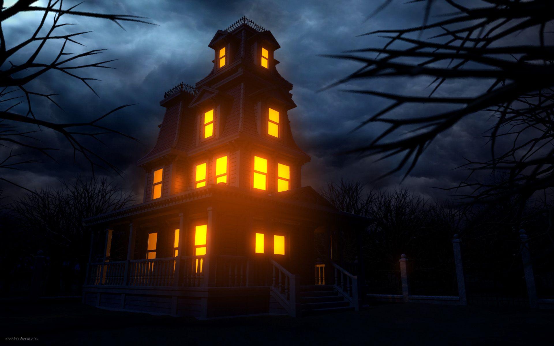1920x1200 House Creepy halloween haunted lights windows wallpaper
