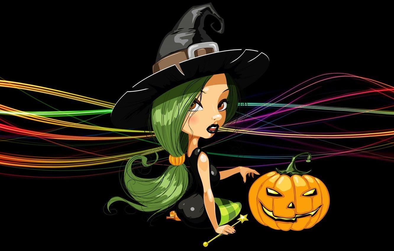 1332x850 Wallpaper line, hat, pumpkin, witch, black background