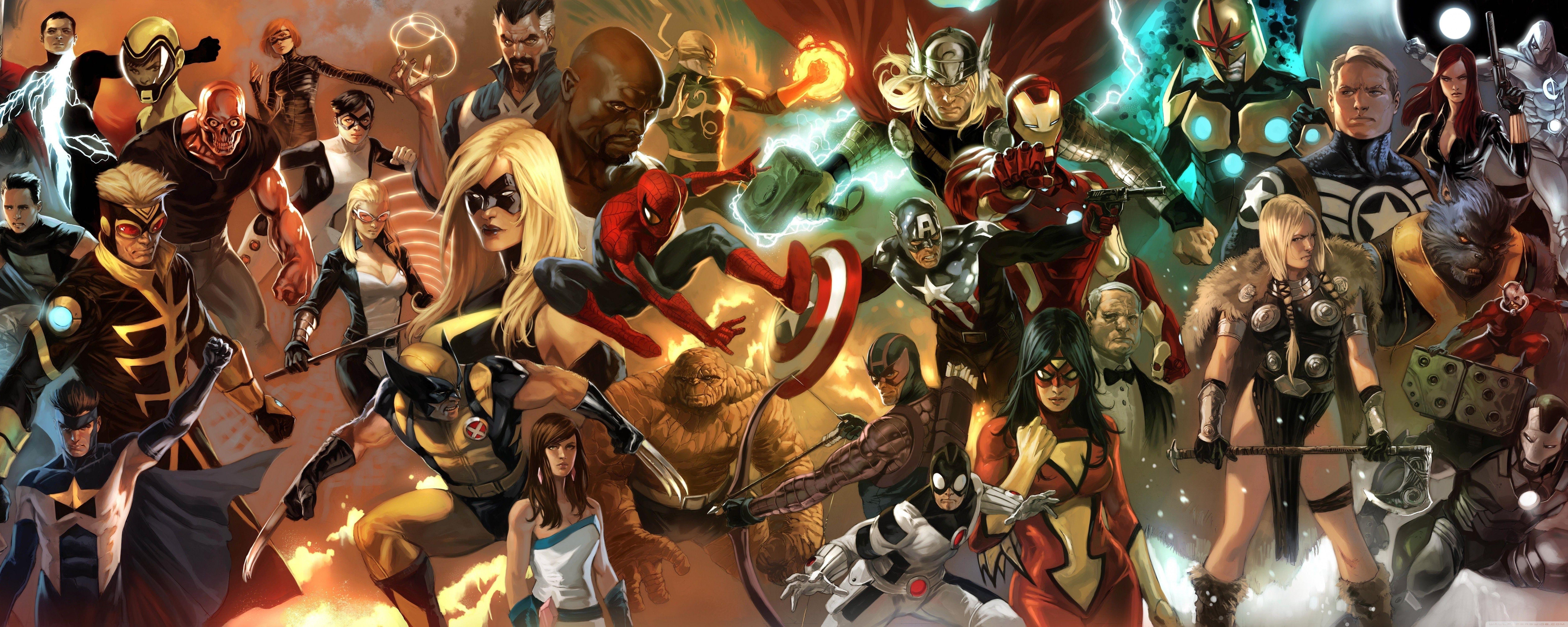 7500x3000 iron man spider man wolverine captain america thor wallpaper