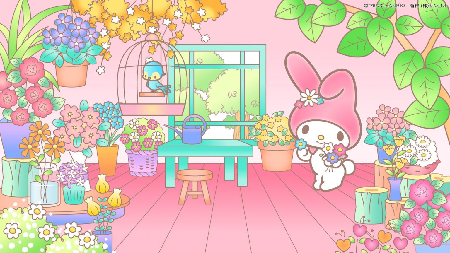 1536x864 My Melody Bright Flower Shop Wallpaper