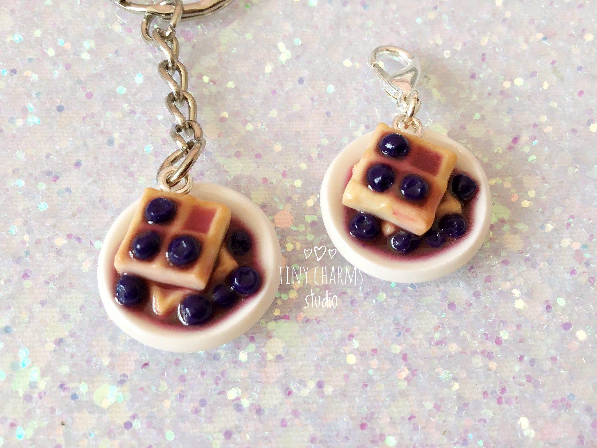 2048x1536 Blueberries and waffles miniature charm, Miniature Food Keychain, Waffle Charm
