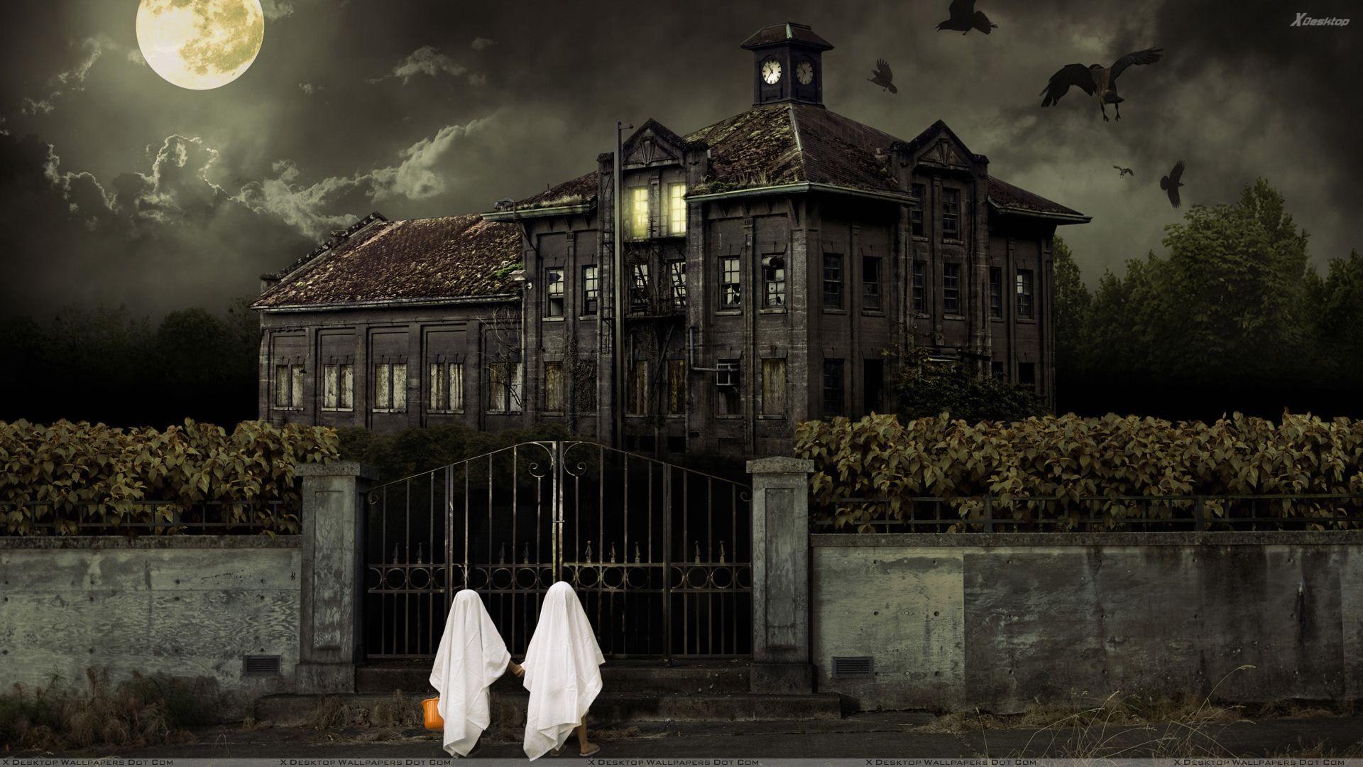 1920x1080 Halloween Scary House Night Scene Wallpaper