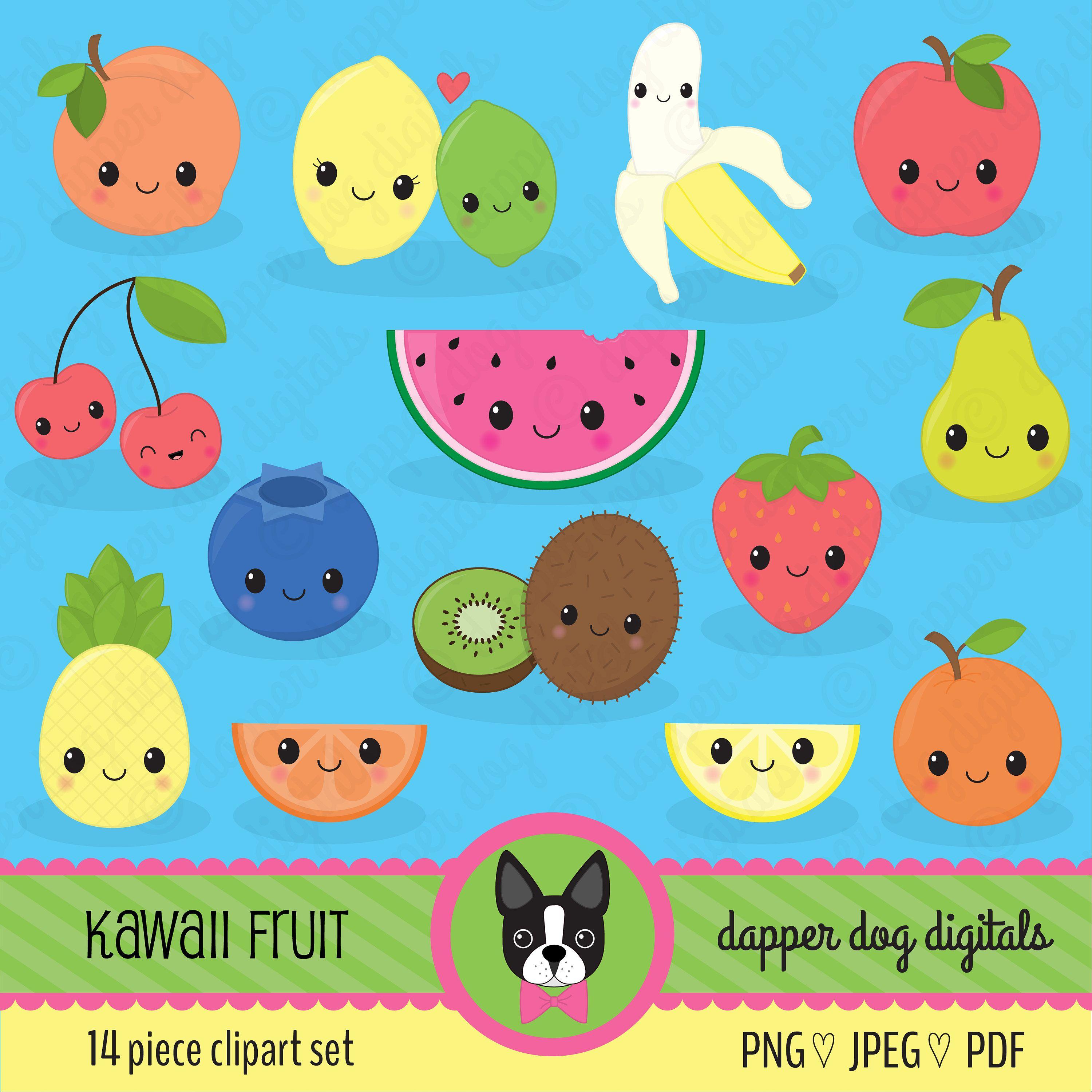 3000x3000 Kawaii Fruit Food Clipart Pack Use, Vector Image, Digital Clip Art, Digital Image