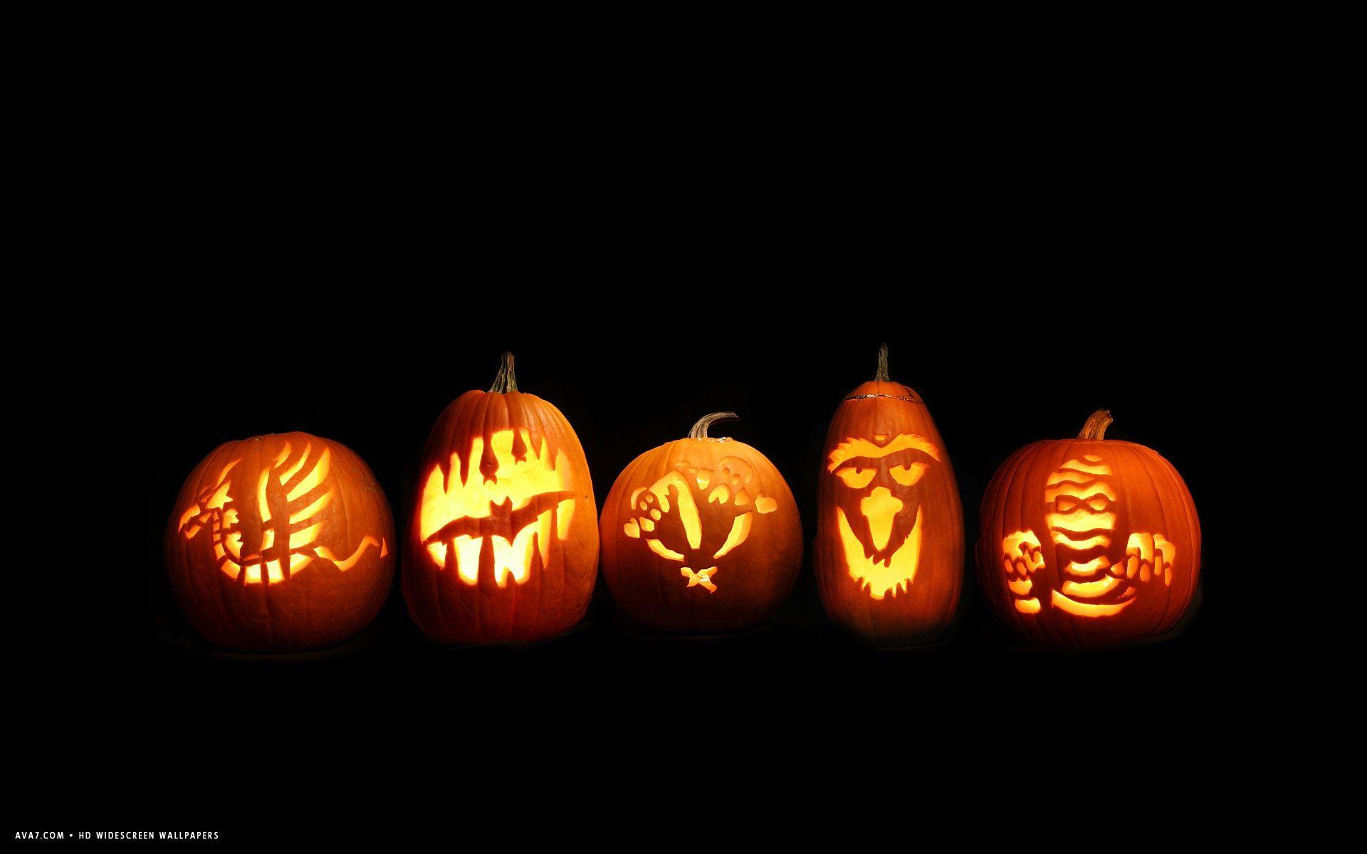 1920x1200 halloween five carved pumpkins jack o lanterns lights