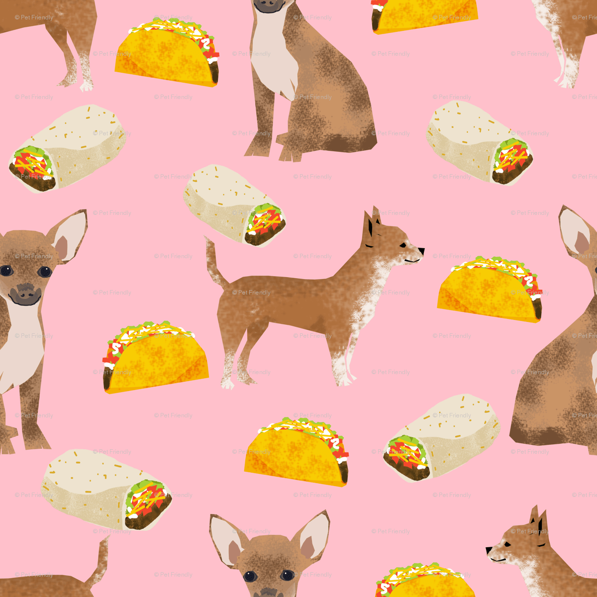 1200x1200 chihuahua dog pink chihuahua fabric with tacos mexican food