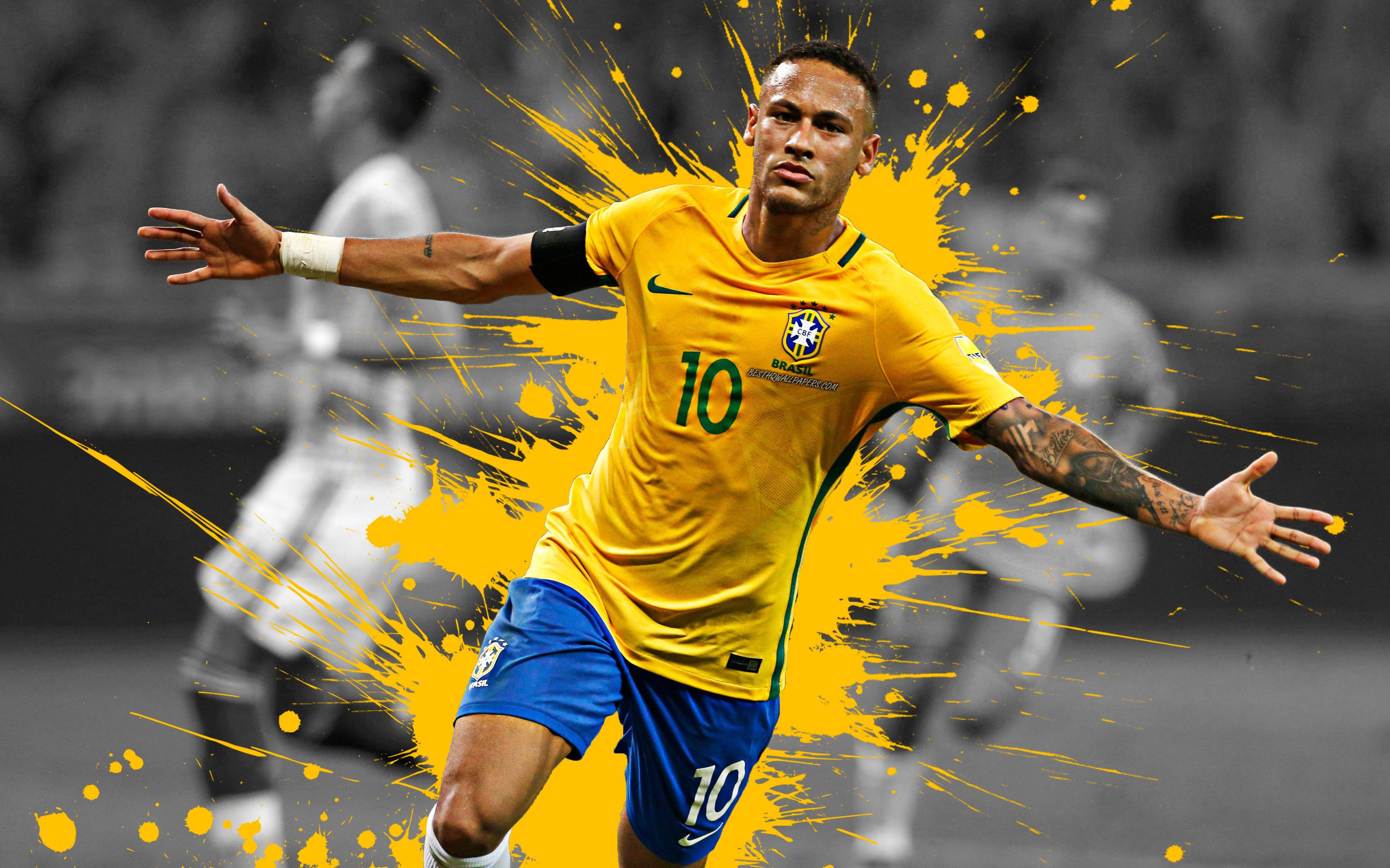 3840x2400 Tải xuống hình nền Neymar Jr, 4k, bóng đá quốc gia Brazil