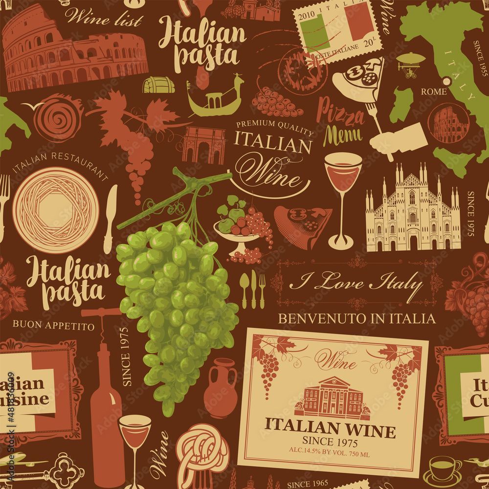 1000x1000 Italian cuisine on a brown background