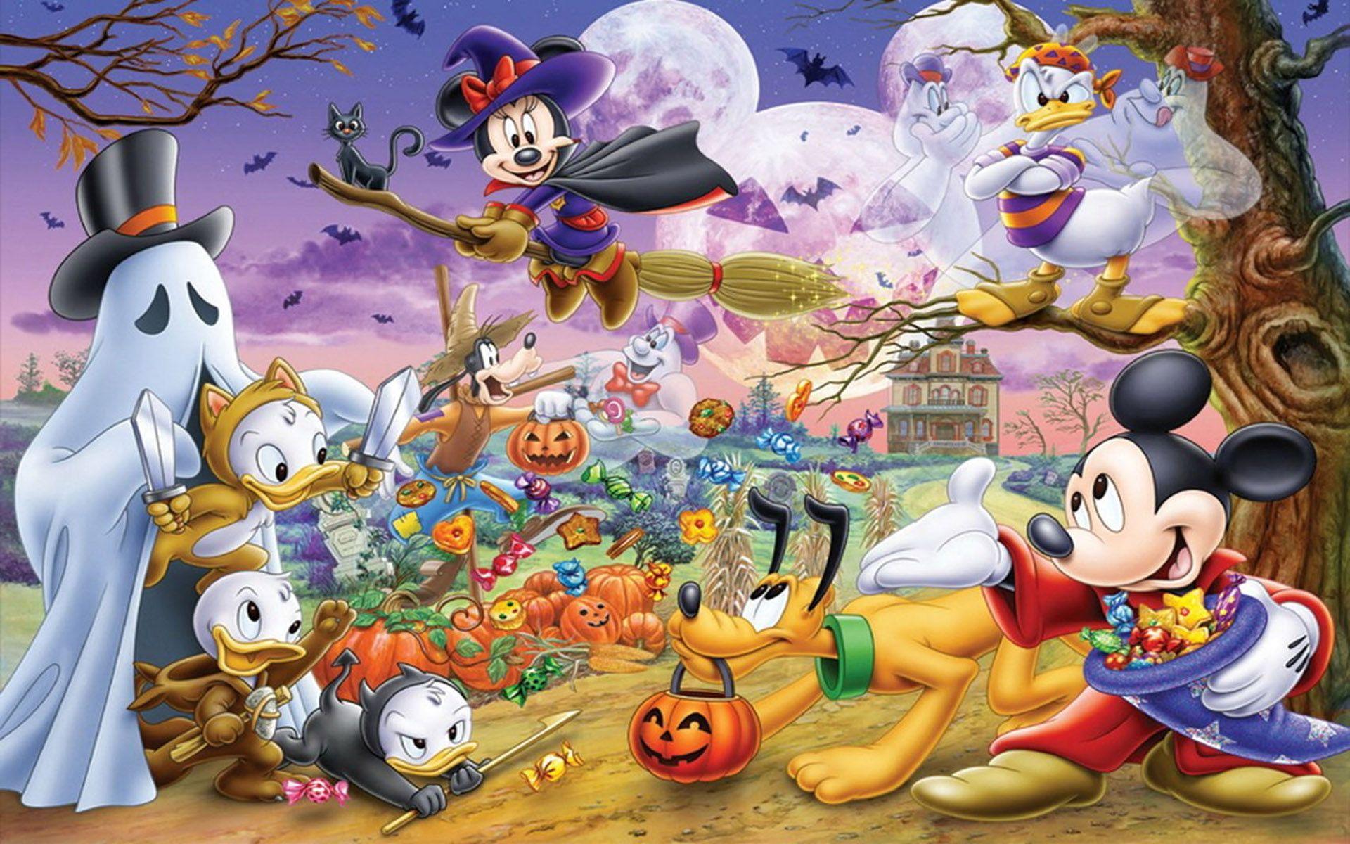 1920x1200 Halloween Cartoon Mickey And Minnie Mouse Donald Duck Pluto