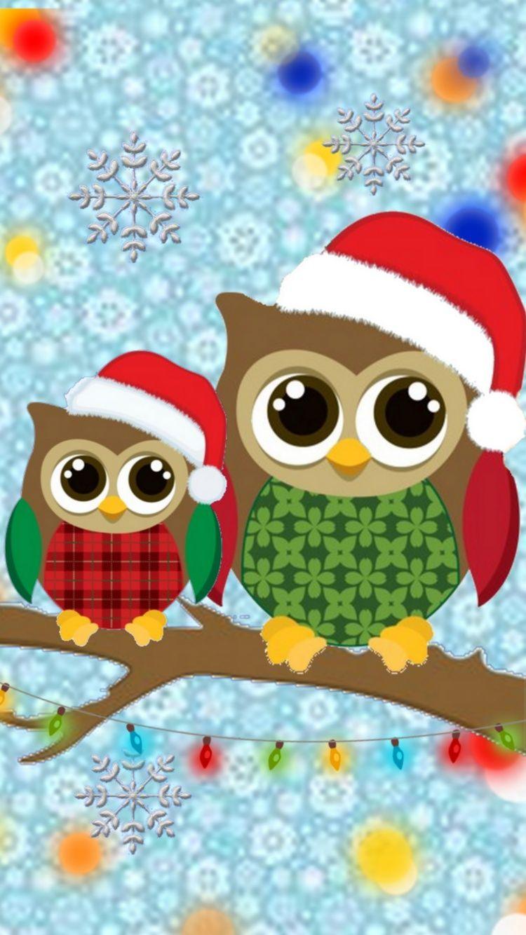 750x1334 Free Christmas Owls Wallpaper