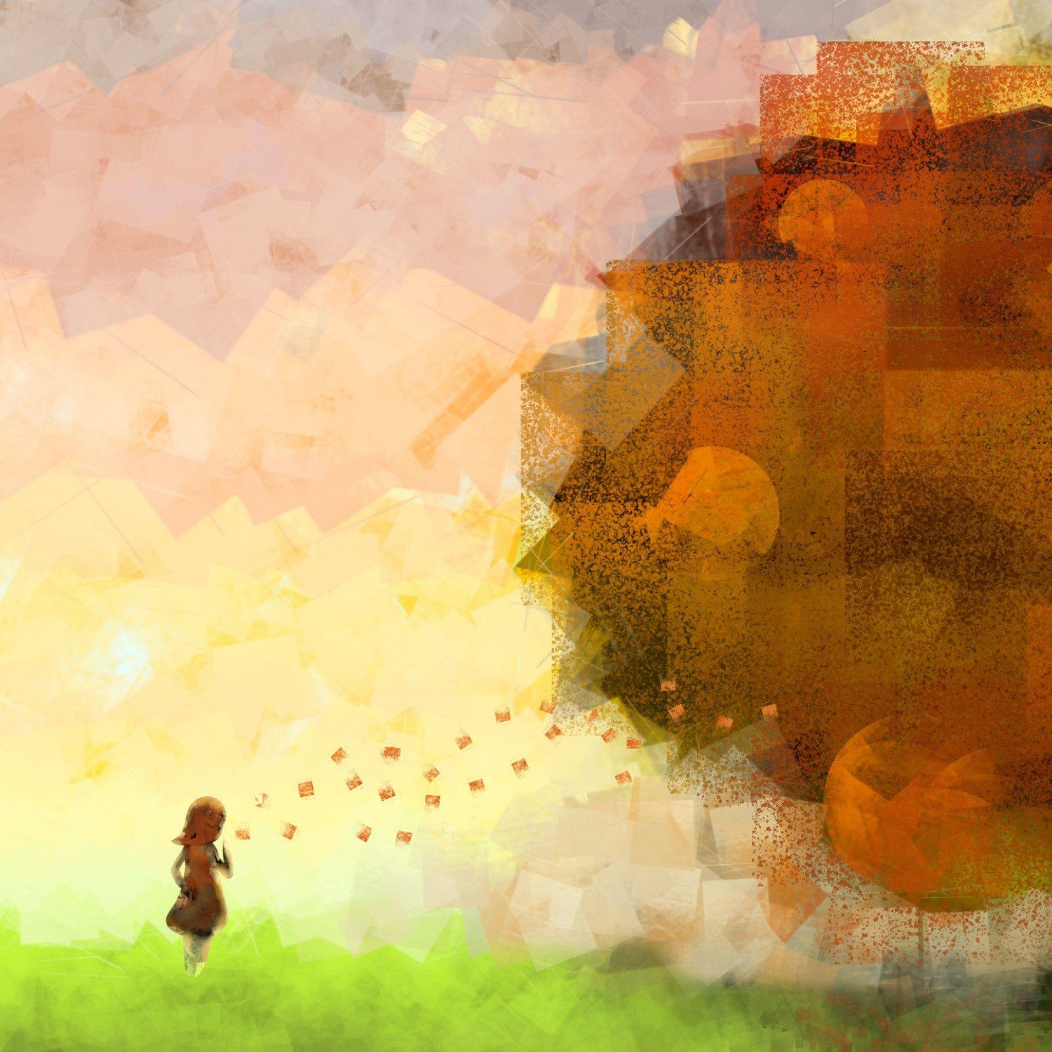 2048x2048 Wallpaper Autumn, Illustration, Paint, Girl, HD, Creative