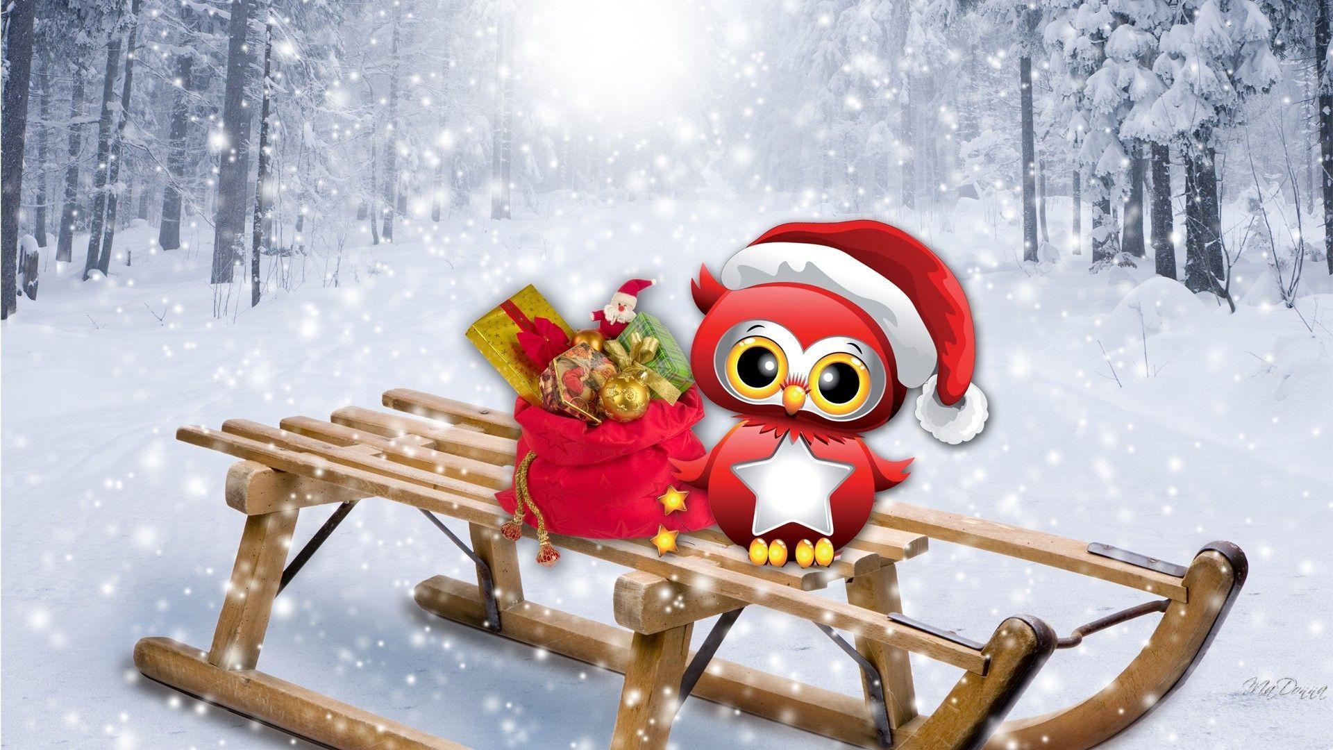 1920x1080 Santa Owl Wallpaper
