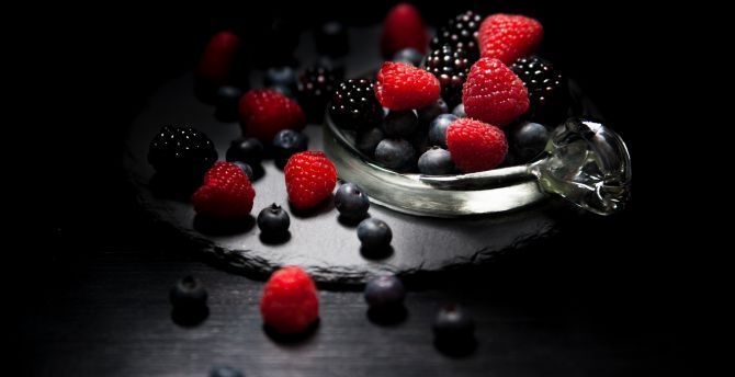 670x344 Wallpaper dark mood, food, fruits