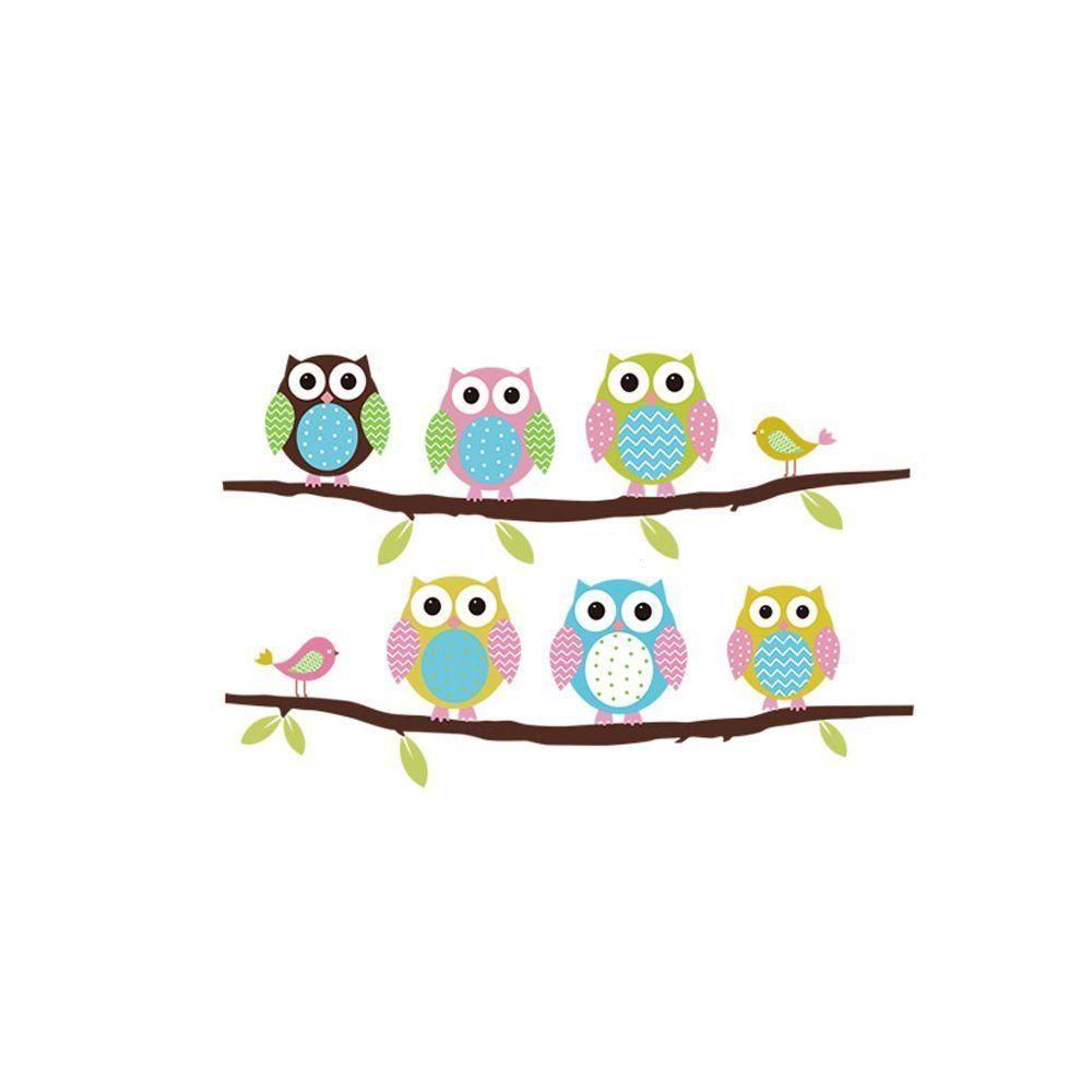 1000x1000 Rainbow Fox Monkey Owls Birds Branches Wall Sticker wall decal wallpaper (Owl)