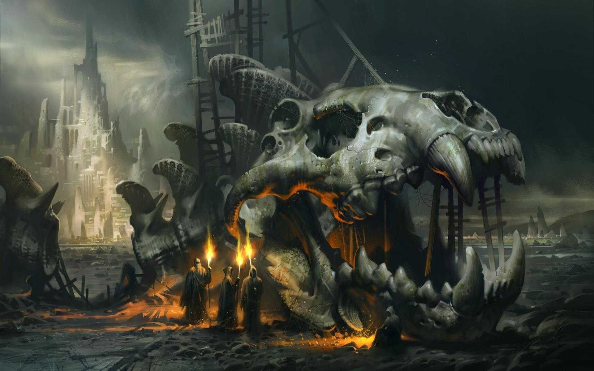 1920x1200 Dinosaur skeleton wallpaper, fantasy art HD wallpaper