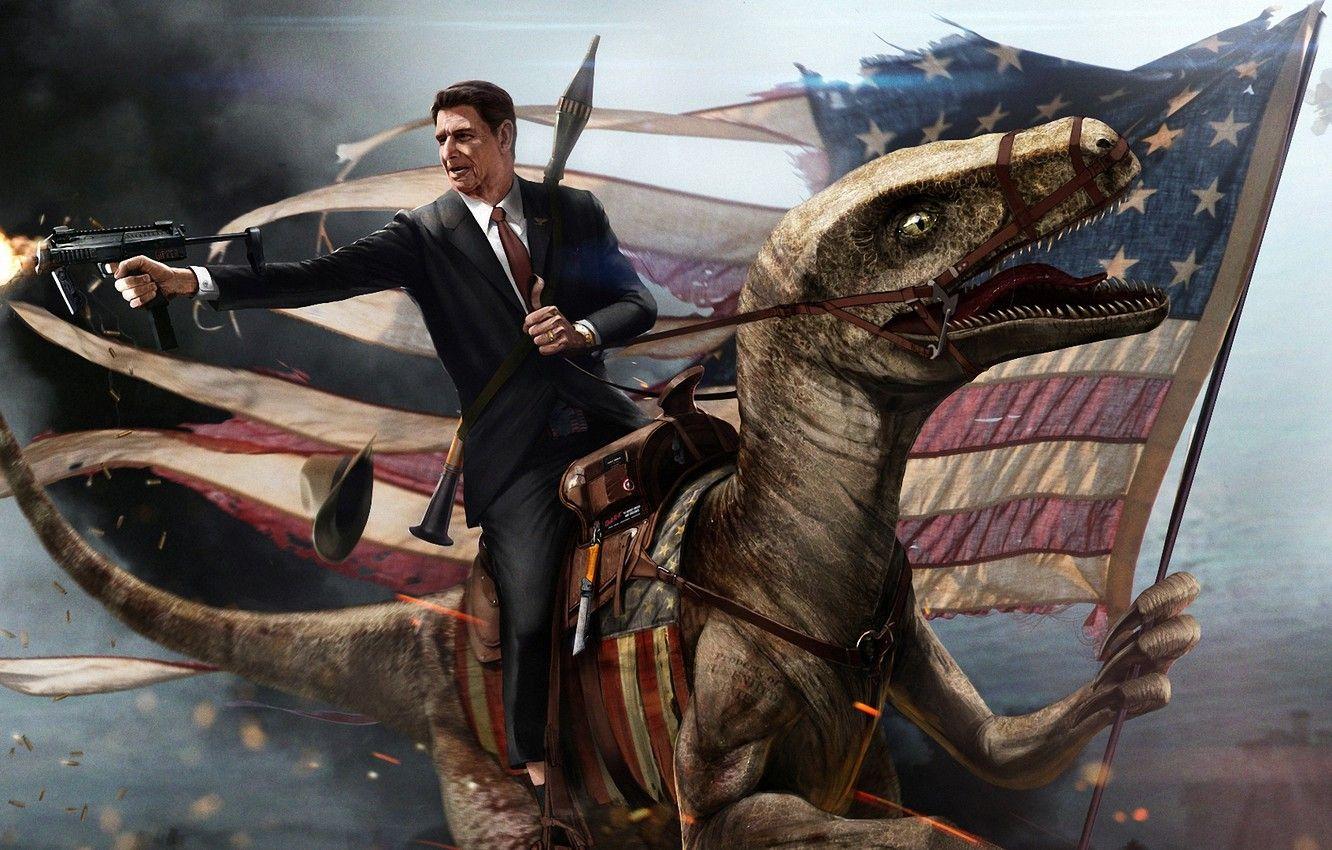 1332x850 Wallpaper ART, WEAPONS, MACHINE, USA FLAG, RONALD REAGAN