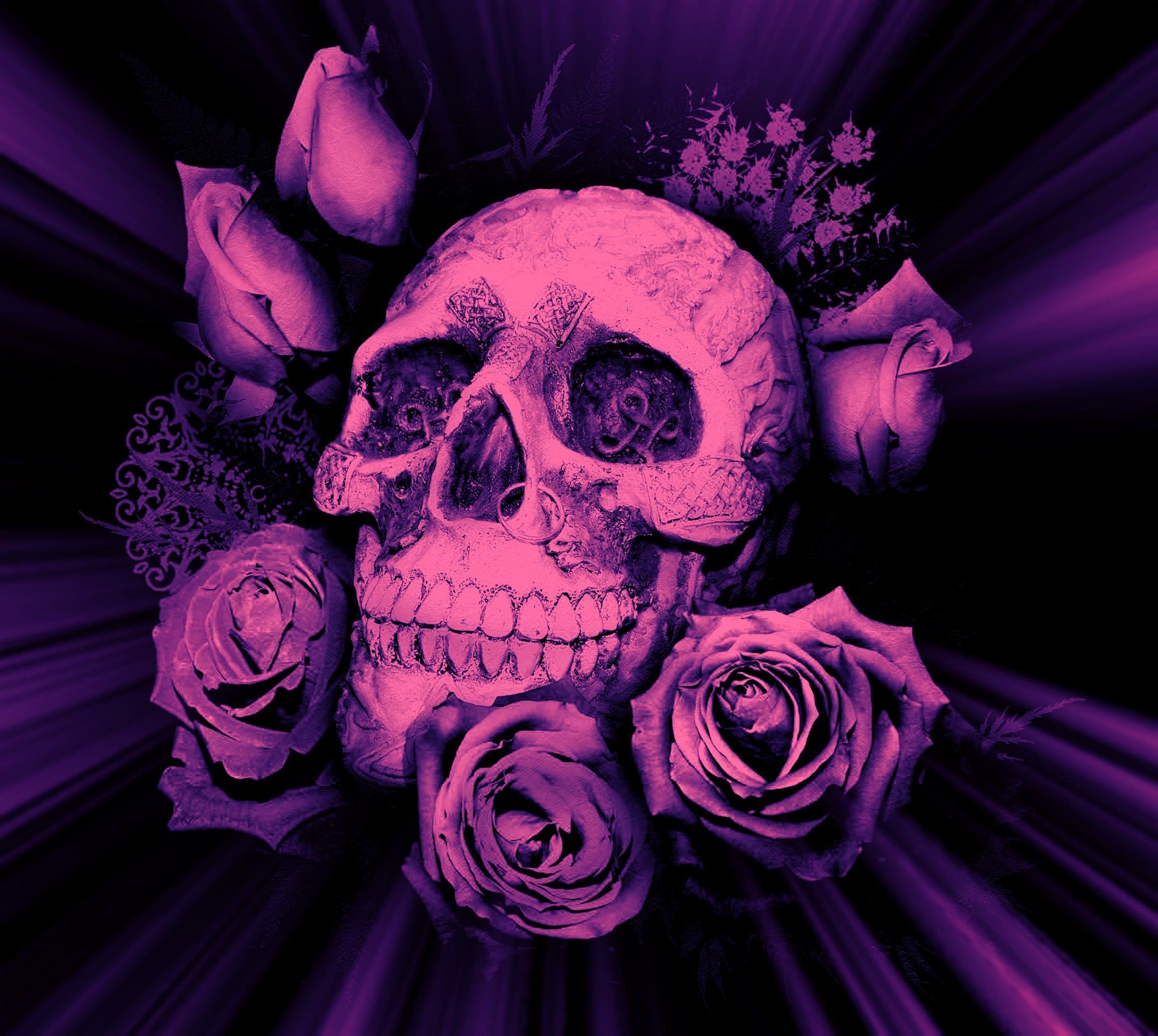 girly skulls and roses wallpaper