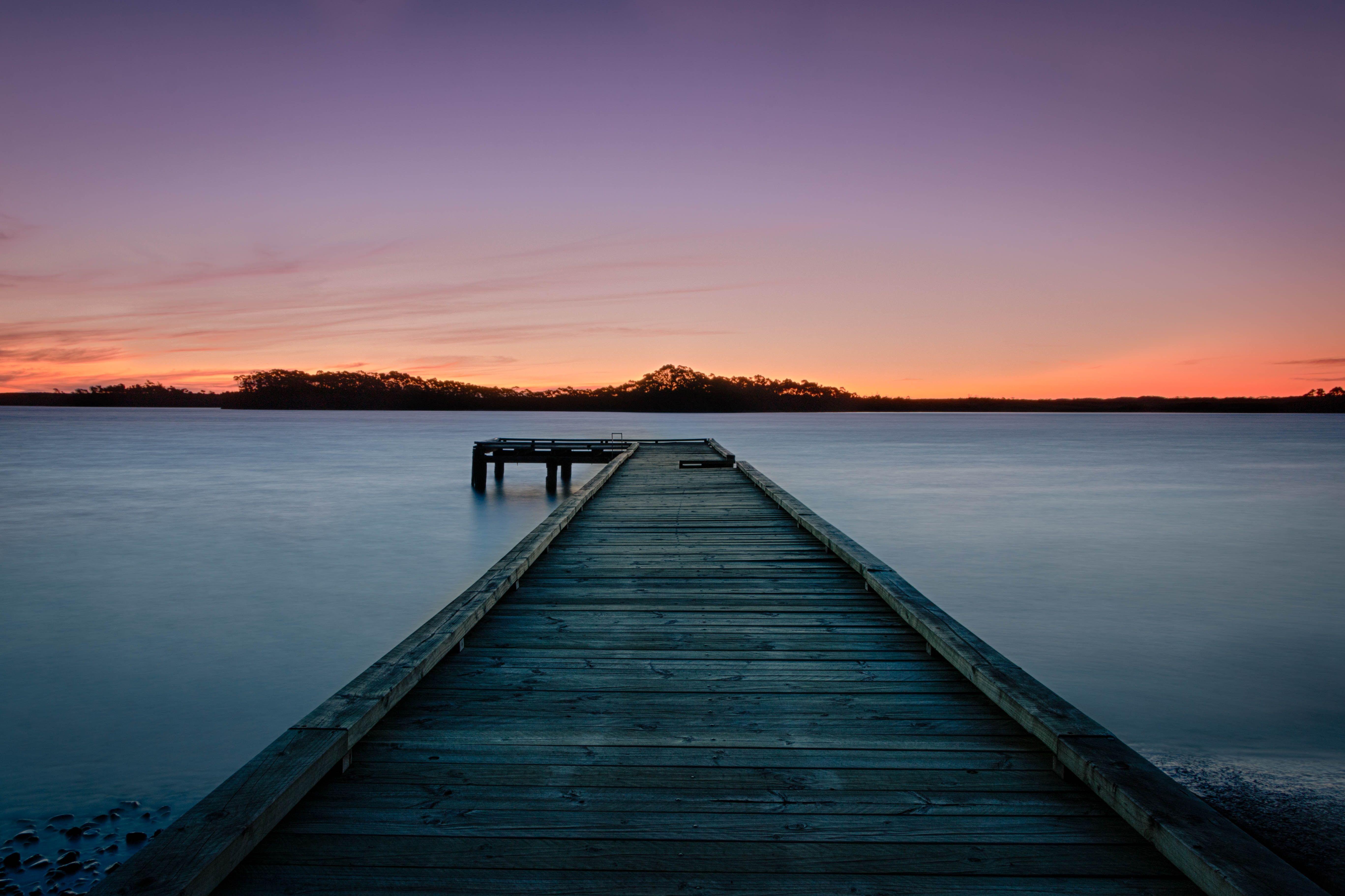 5470x3646 5470x3646 #pier, #sunrise, #blue, #orange, #sunset