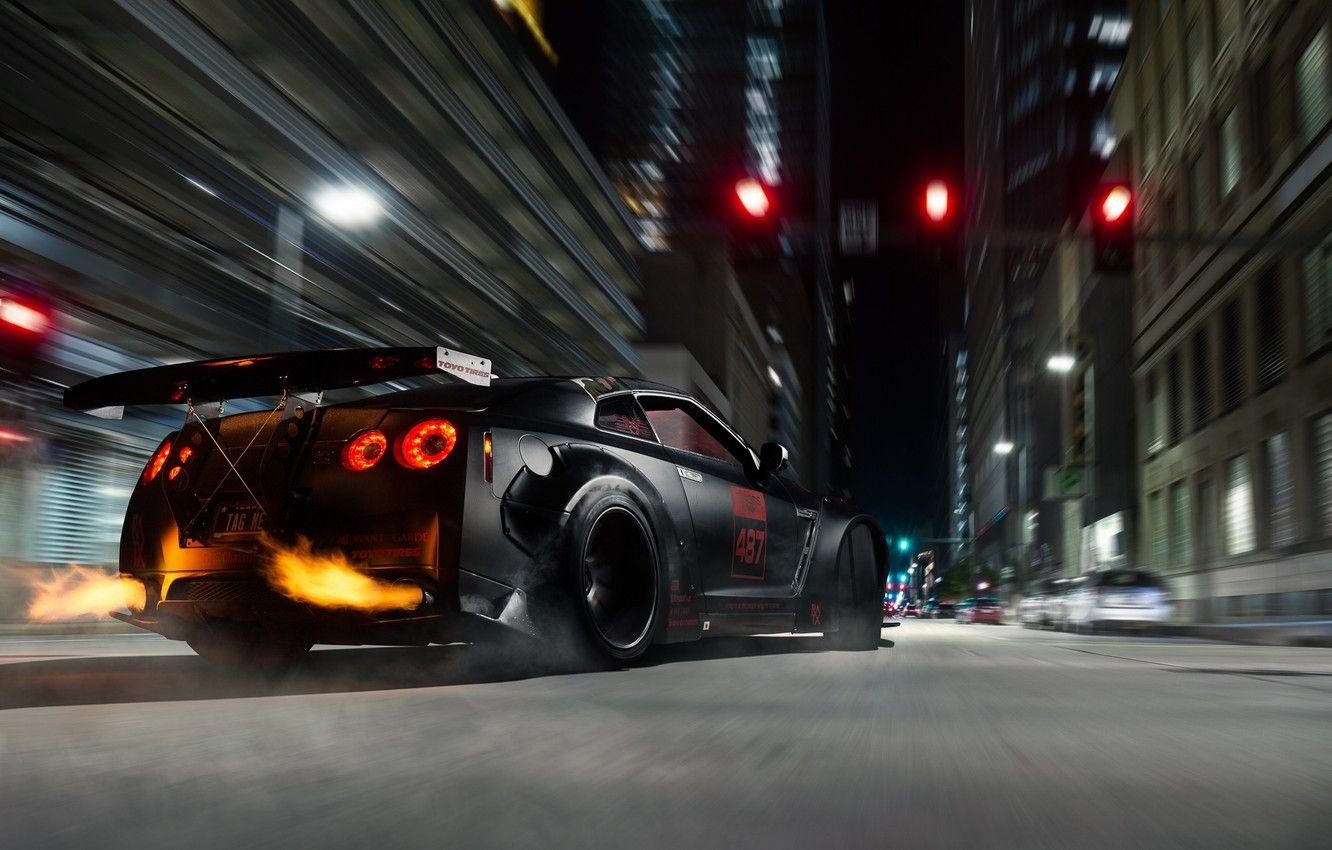 1332x850 Wallpaper Nissan, GT R, Fire, R Drifting Image