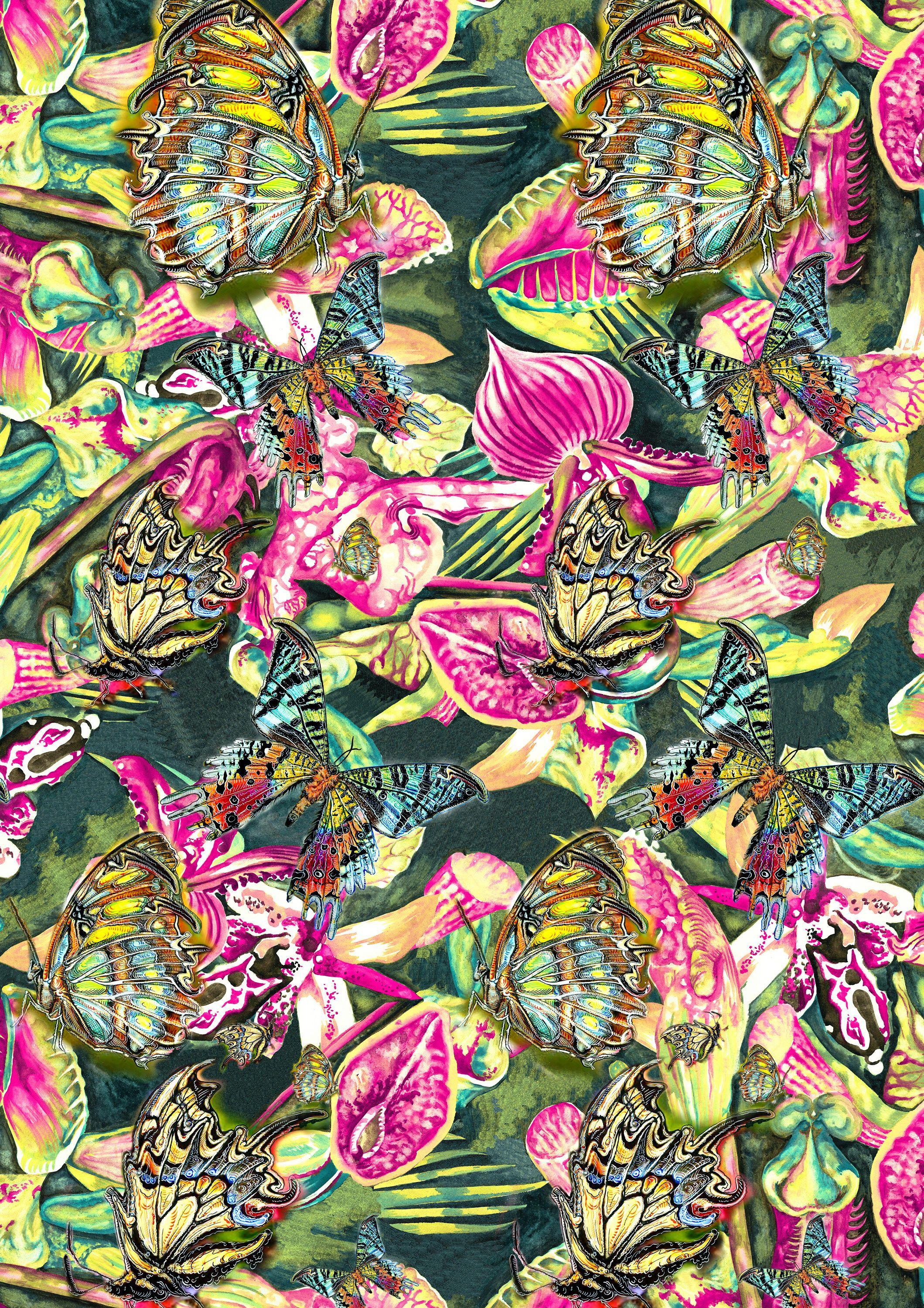 2119x3000 Flowers Butterflies white