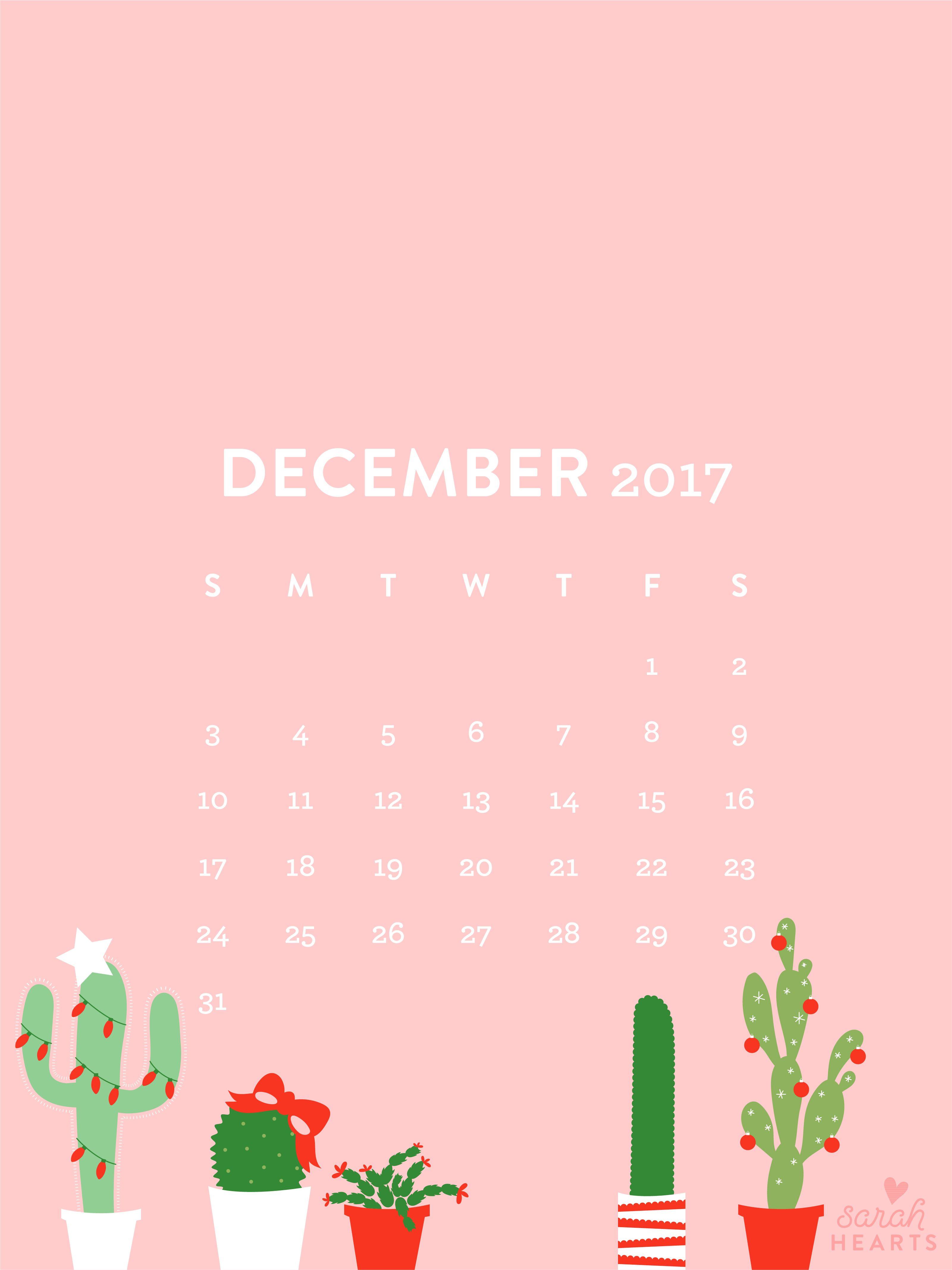 3201x4268 December 2017 Christmas Cactus Calendar Wallpaper