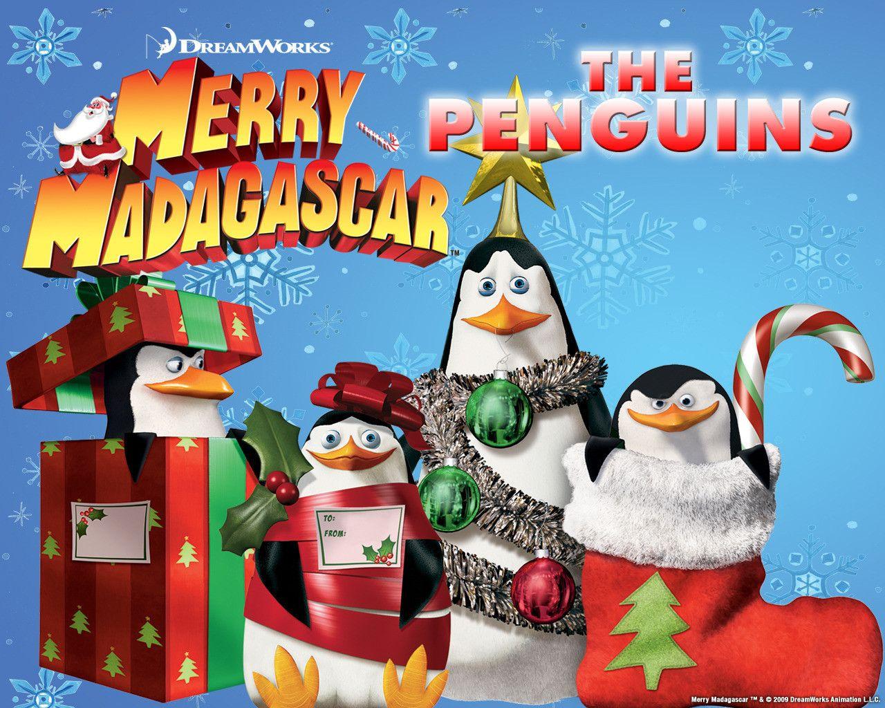 1280x1024 Penguins of Madagascar at Christmas Wallpaper
