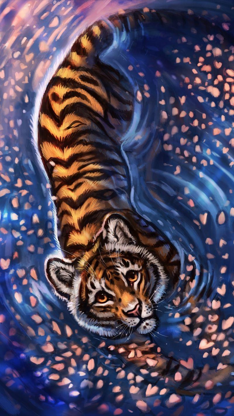 800x1420 Download wallpaper 800x1420 tiger, cub, art, cute, sight