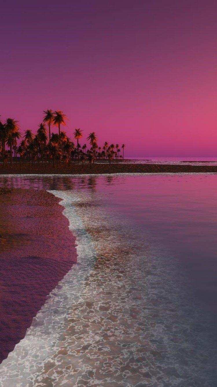750x1334 Digital Coastal Beach Sunset Wallpaper iPhone X