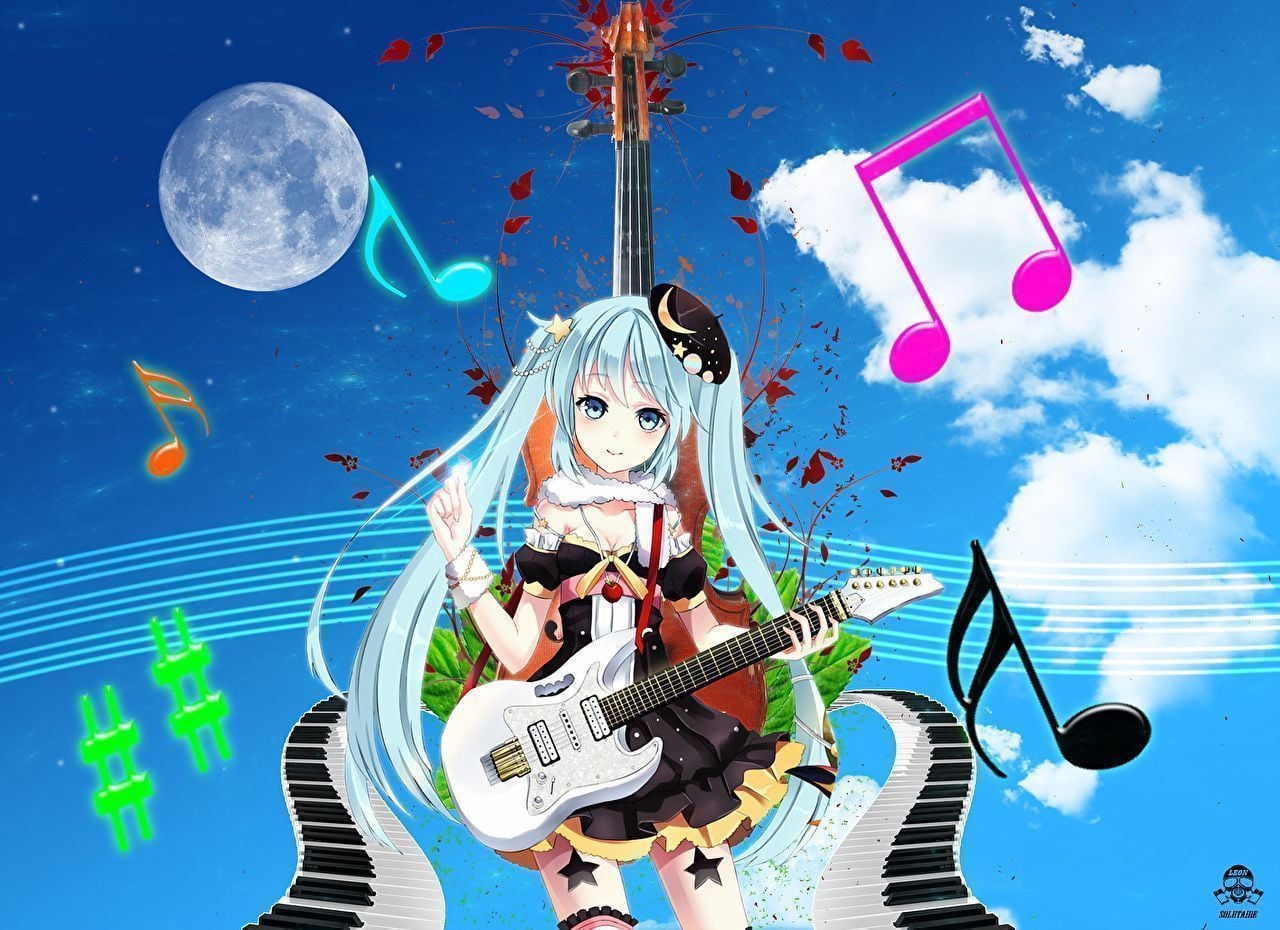 1280x930 Wallpaper Vocaloid Guitar Anime Girls