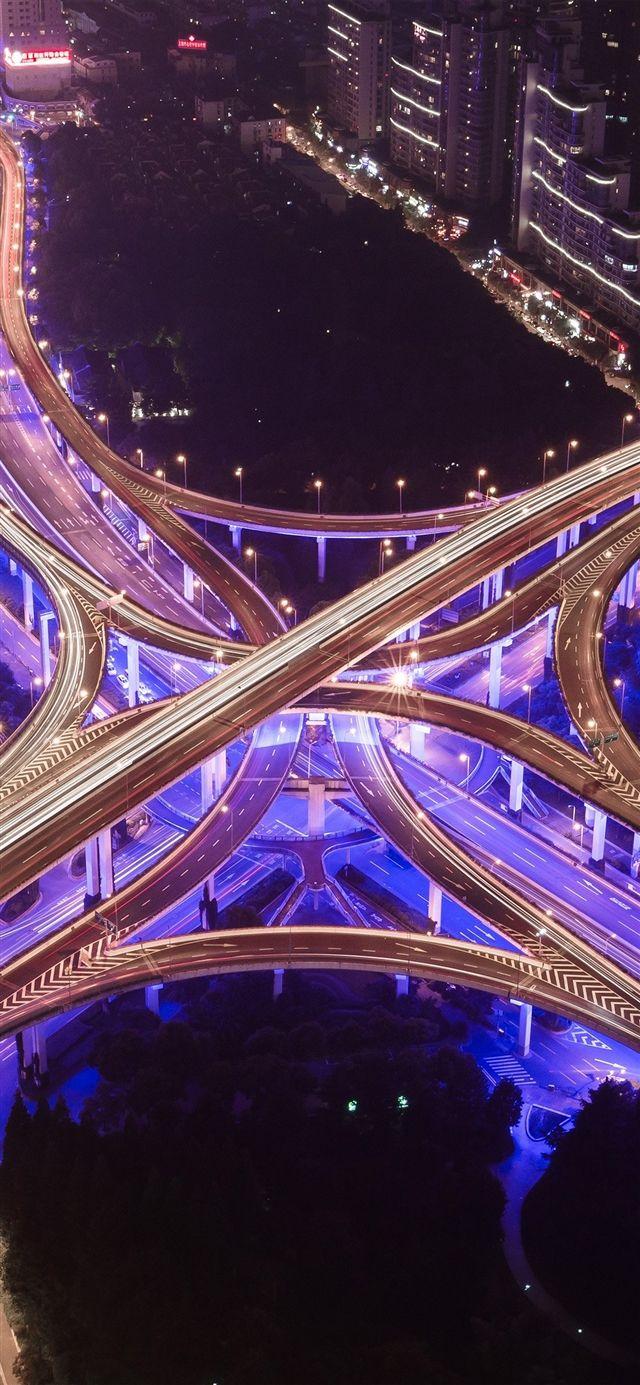 640x1385 Street city road highway purple night iPhone X Wallpaper