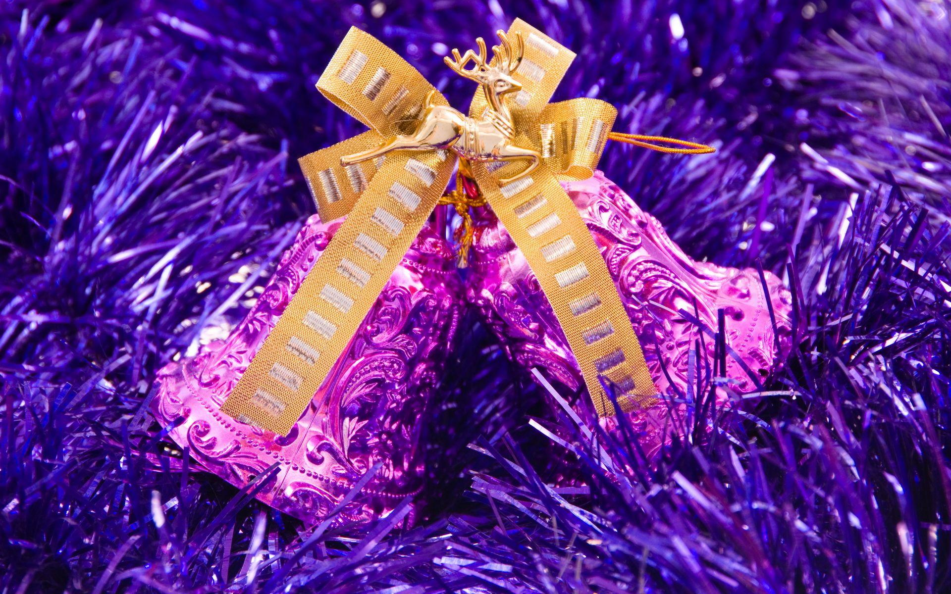 1920x1200 Download wallpaper New Year, Christmas, purple bells