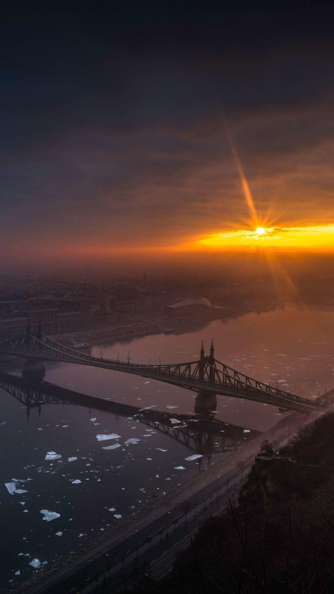 1082x1922 Amazing City Bridge Sunrise 8K Wallpaper on Nature