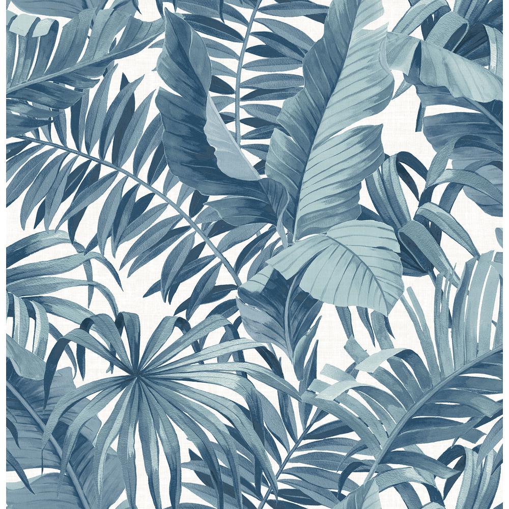 1000x1000 56.4 sq. ft. Alfresco Navy Palm Leaf Wallpaper